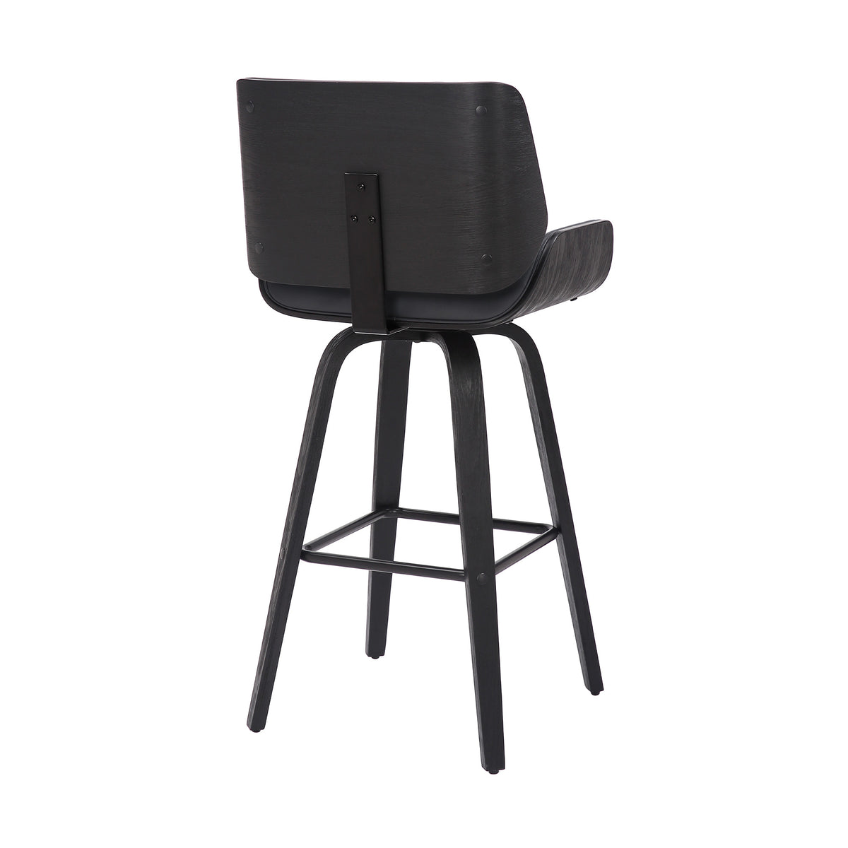 26" Gray And Black Faux Leather And Fabric And Iron Counter Height Swivel Bar Chair