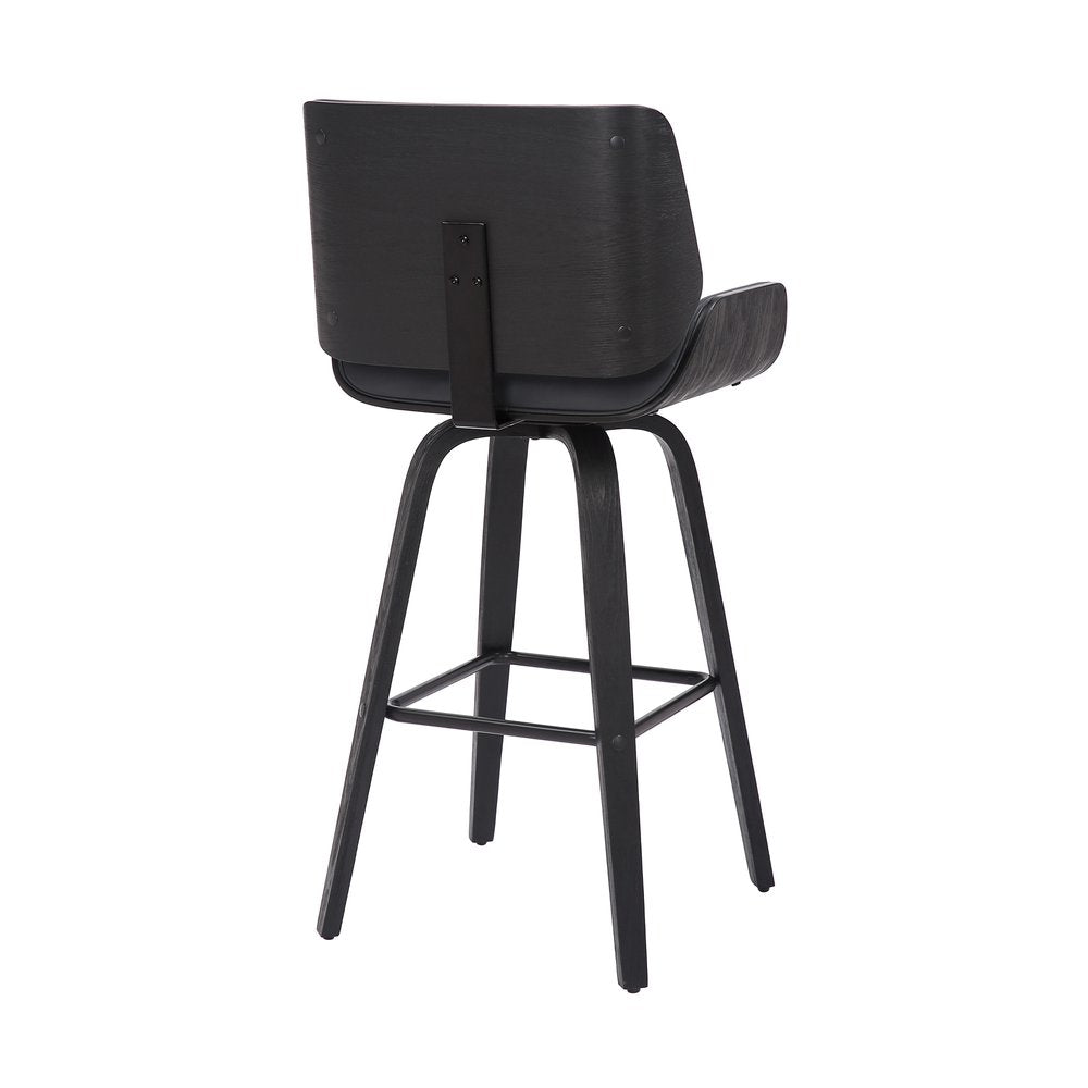 26" Gray And Black Faux Leather And Fabric And Iron Counter Height Swivel Bar Chair