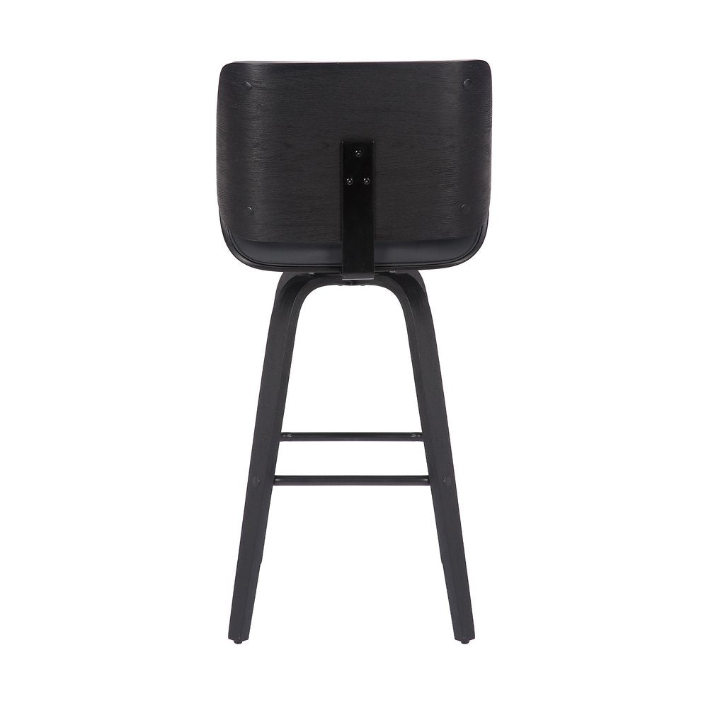 26" Gray And Black Faux Leather And Fabric And Iron Counter Height Swivel Bar Chair