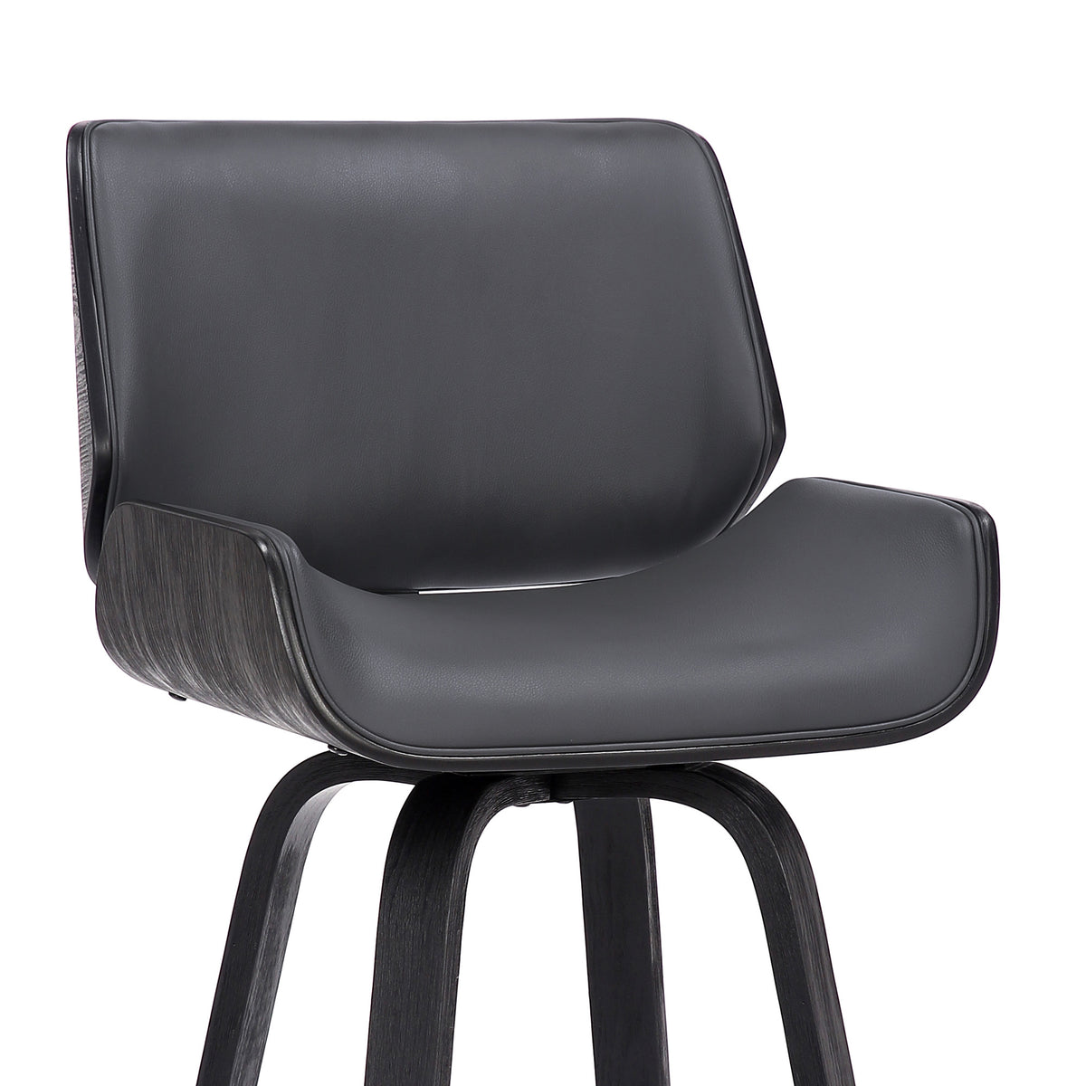 26" Gray And Black Faux Leather And Fabric And Iron Counter Height Swivel Bar Chair