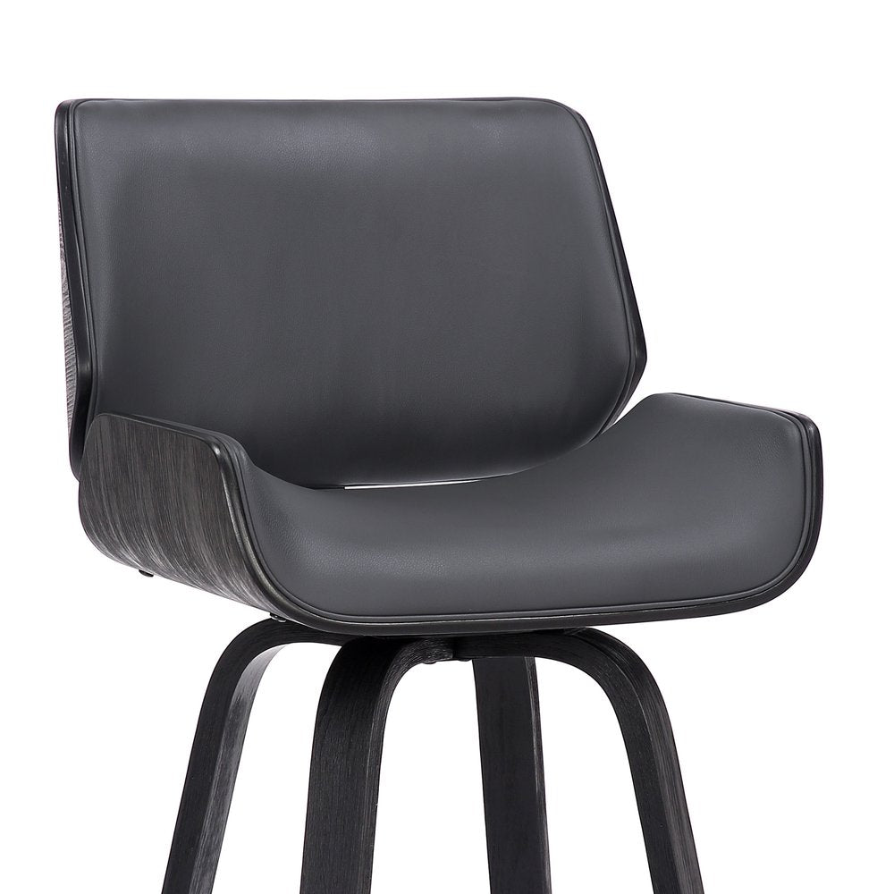 26" Gray And Black Faux Leather And Fabric And Iron Counter Height Swivel Bar Chair