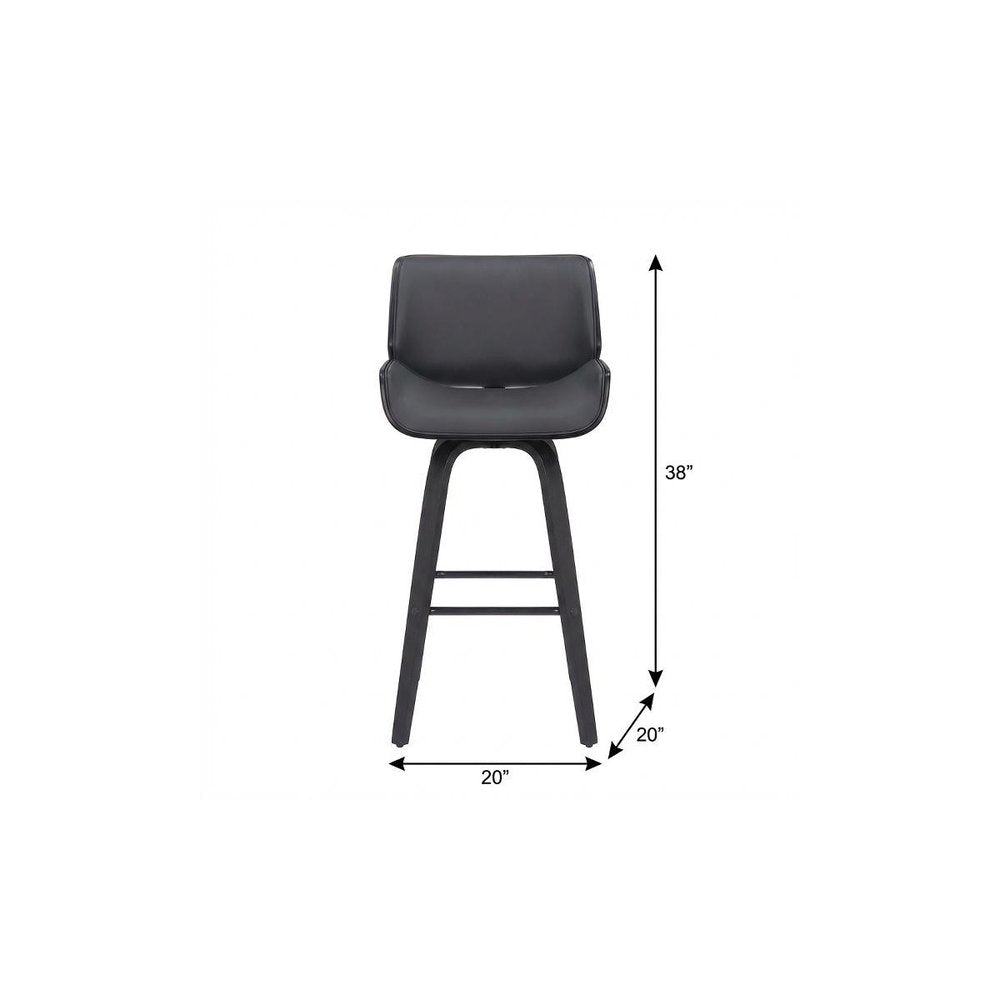 26" Gray And Black Faux Leather And Fabric And Iron Counter Height Swivel Bar Chair