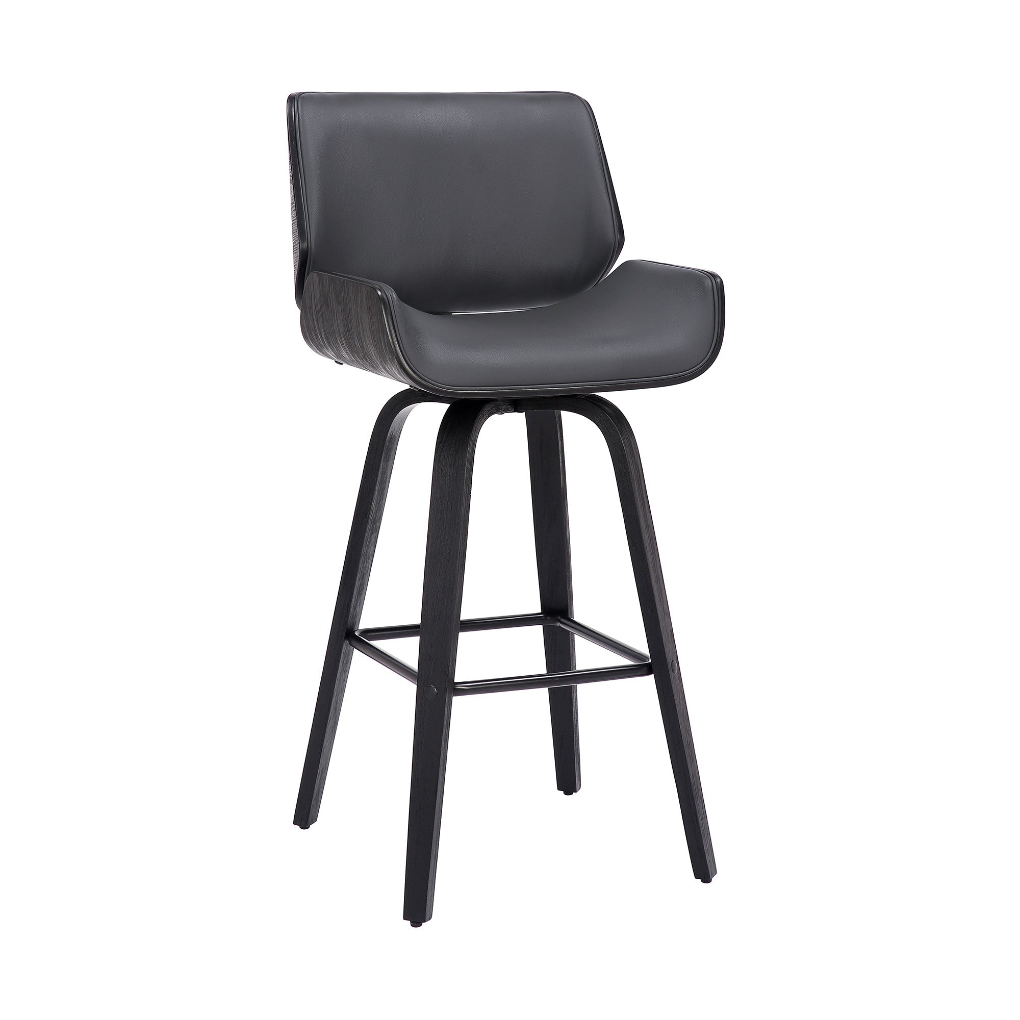 30" Gray And Black Fabric And Iron Bar Height Swivel Bar Chair