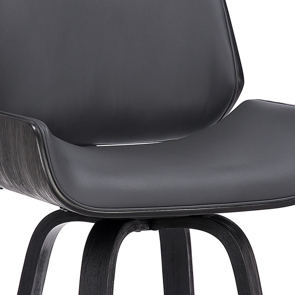30" Gray And Black Fabric And Iron Bar Height Swivel Bar Chair