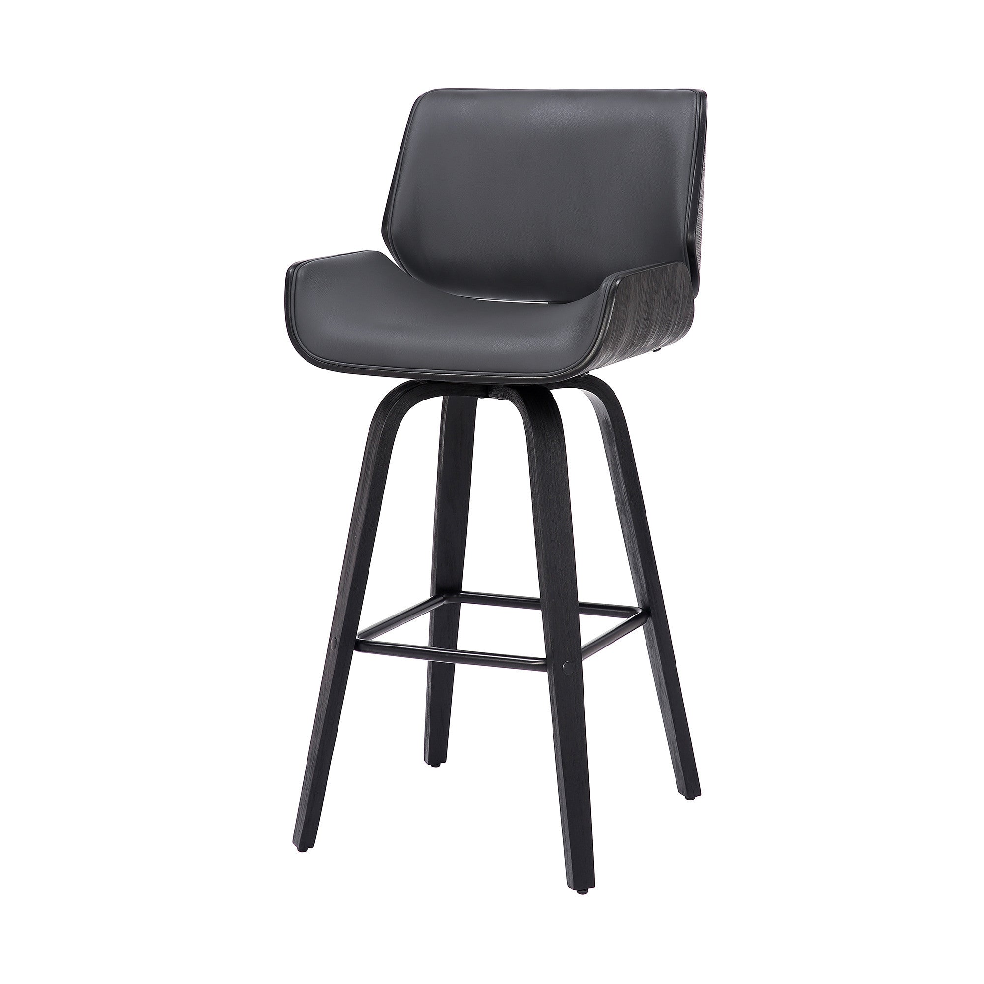 30" Gray And Black Fabric And Iron Bar Height Swivel Bar Chair