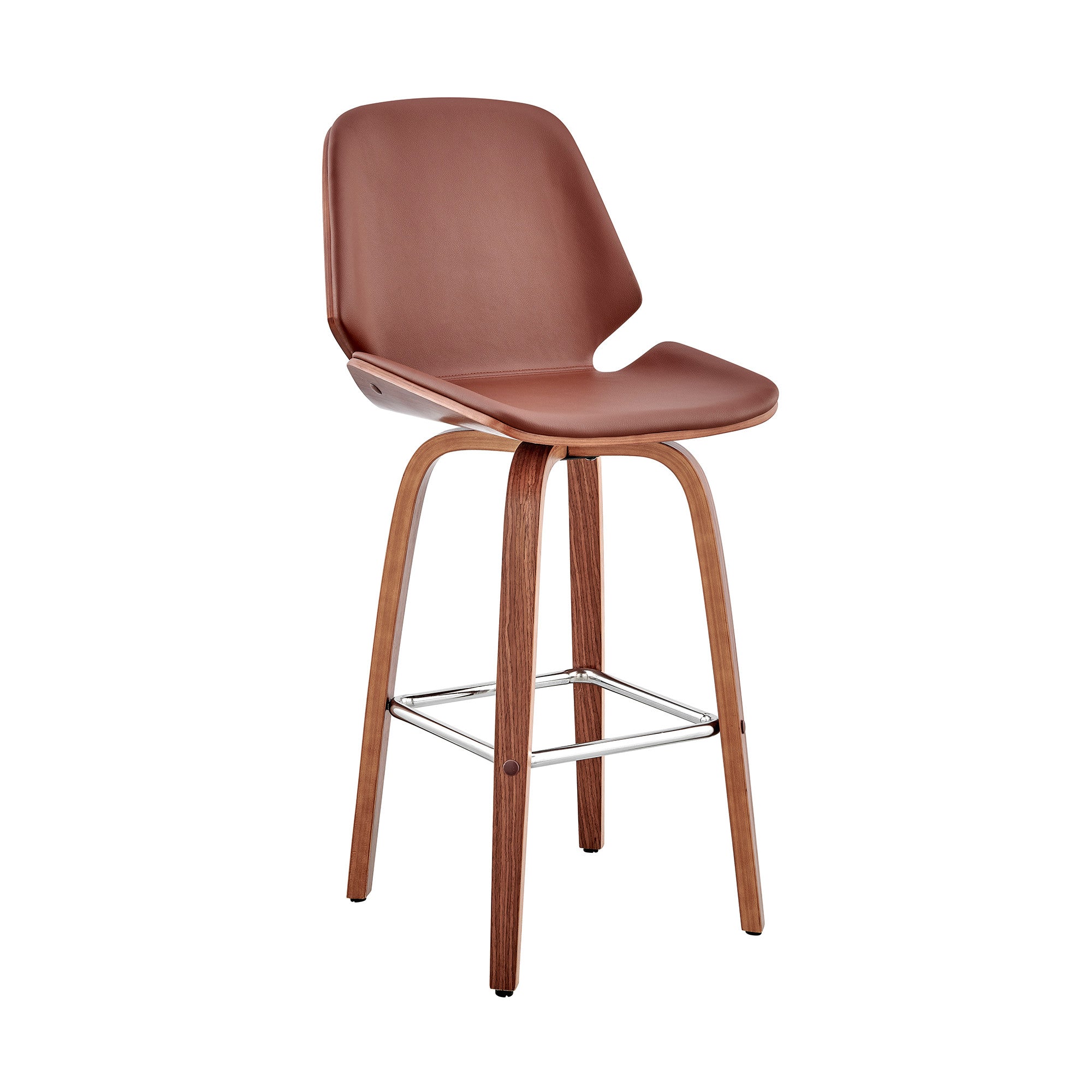 26" Brown Fabric And Wood Counter Height Swivel Bar Chair