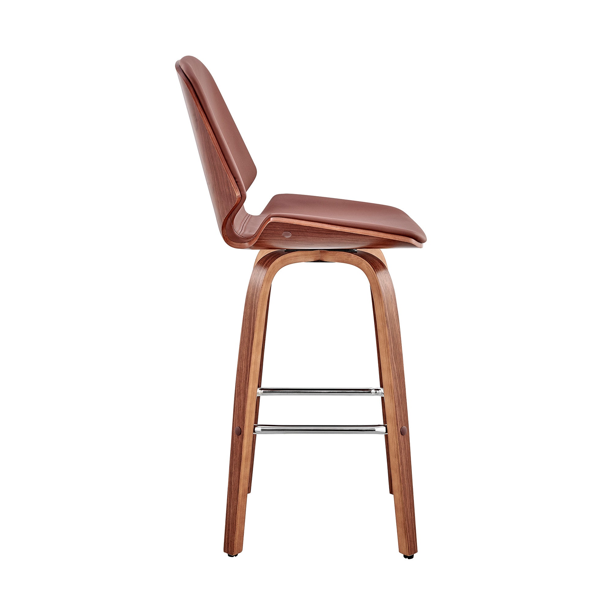 26" Brown Fabric And Wood Counter Height Swivel Bar Chair