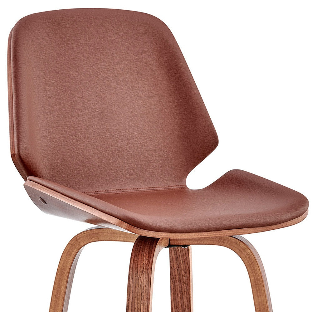 26" Brown Fabric And Wood Counter Height Swivel Bar Chair