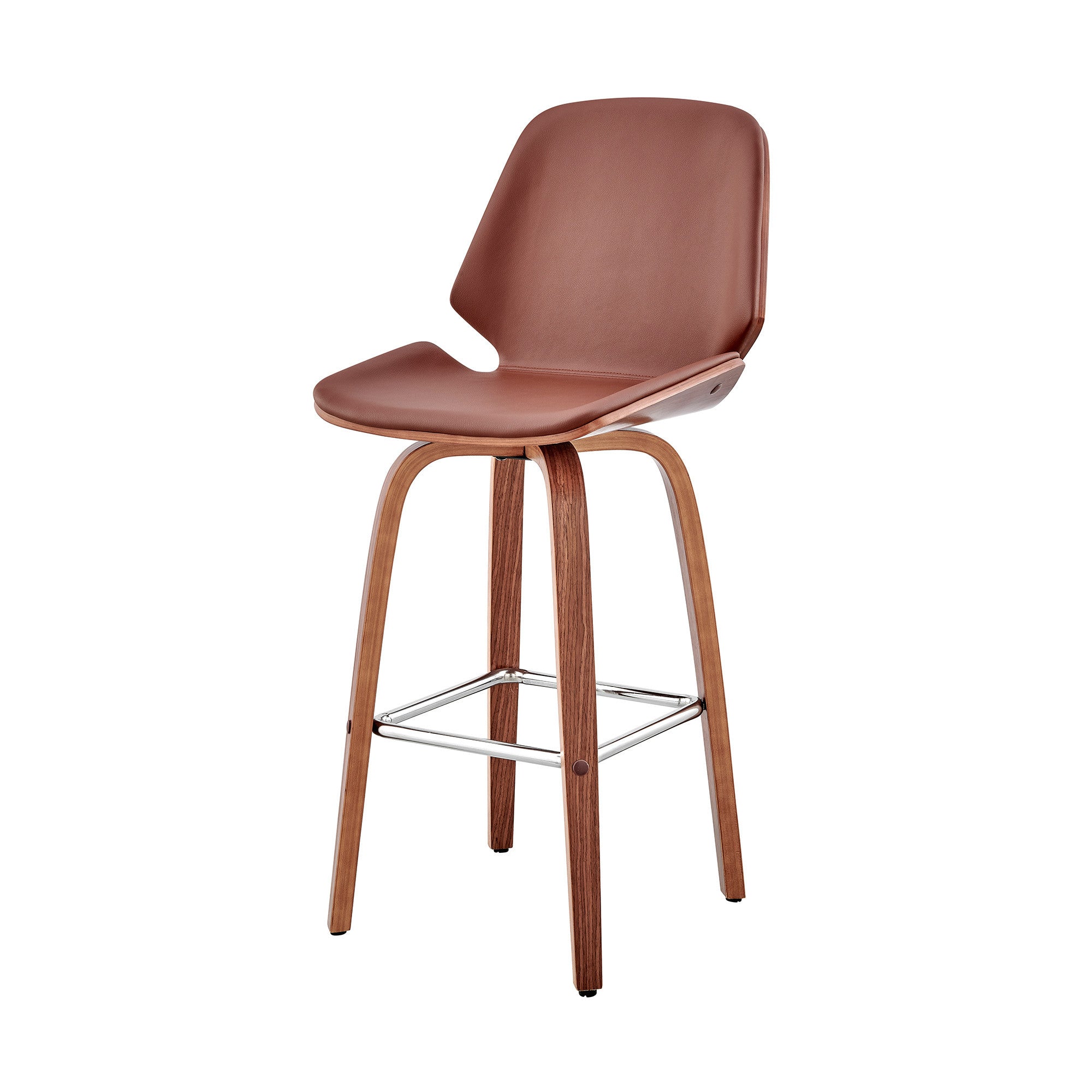 26" Brown Fabric And Wood Counter Height Swivel Bar Chair
