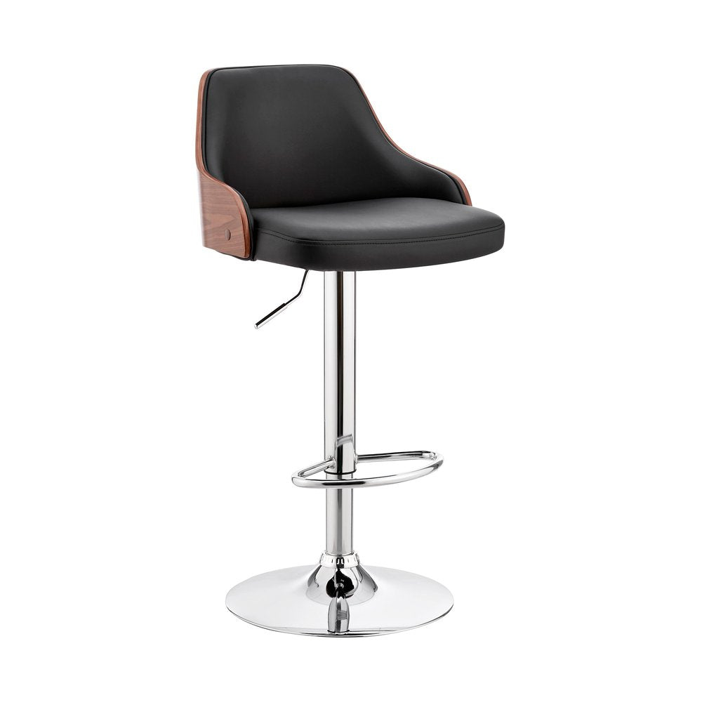 Black And Silver Fabric And Iron Adjustable Height Swivel Bar Chair