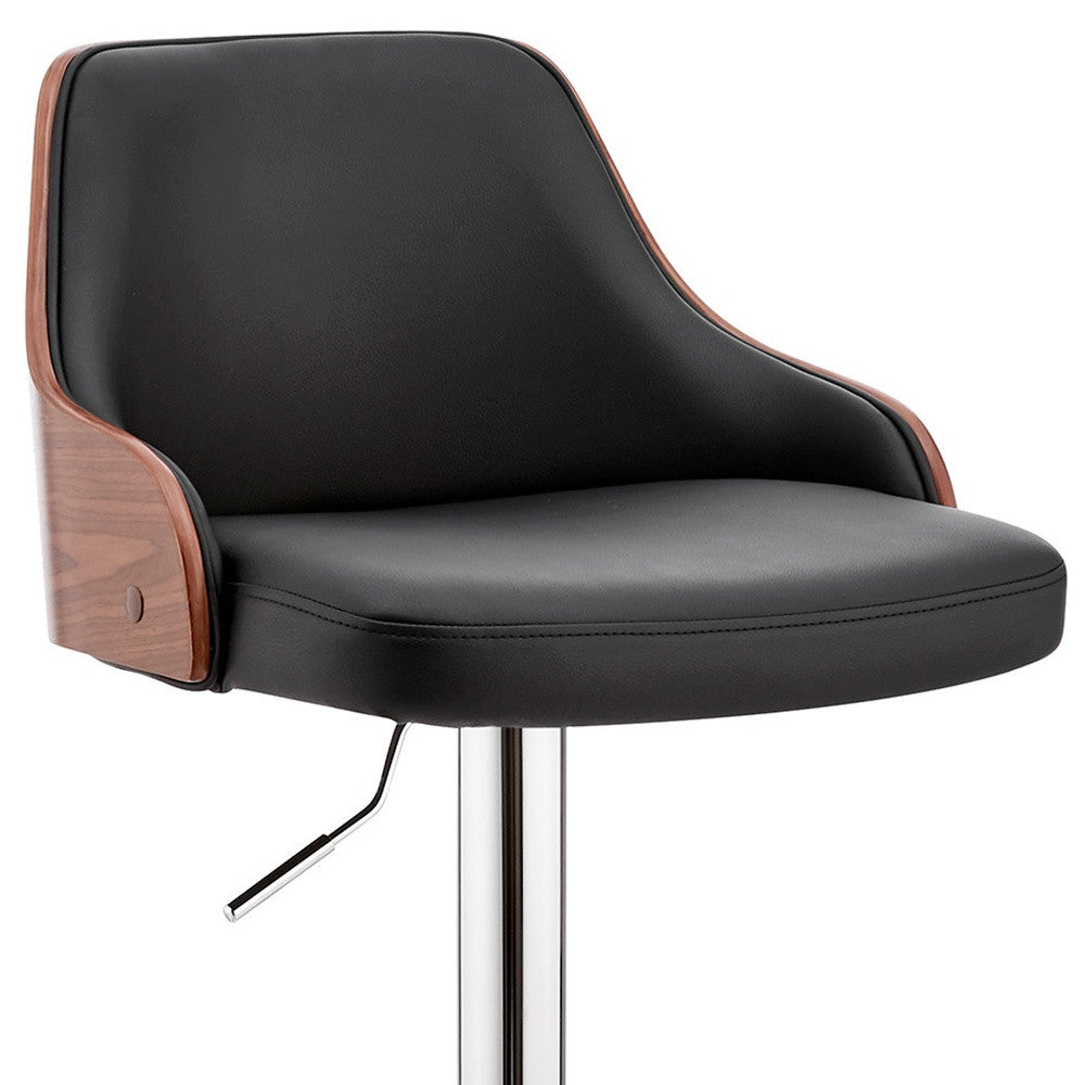 Black And Silver Fabric And Iron Adjustable Height Swivel Bar Chair