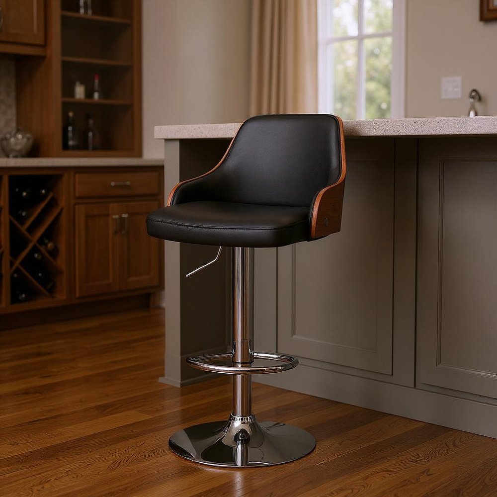 24" Black And Silver Iron Swivel Adjustable Height Bar Chair