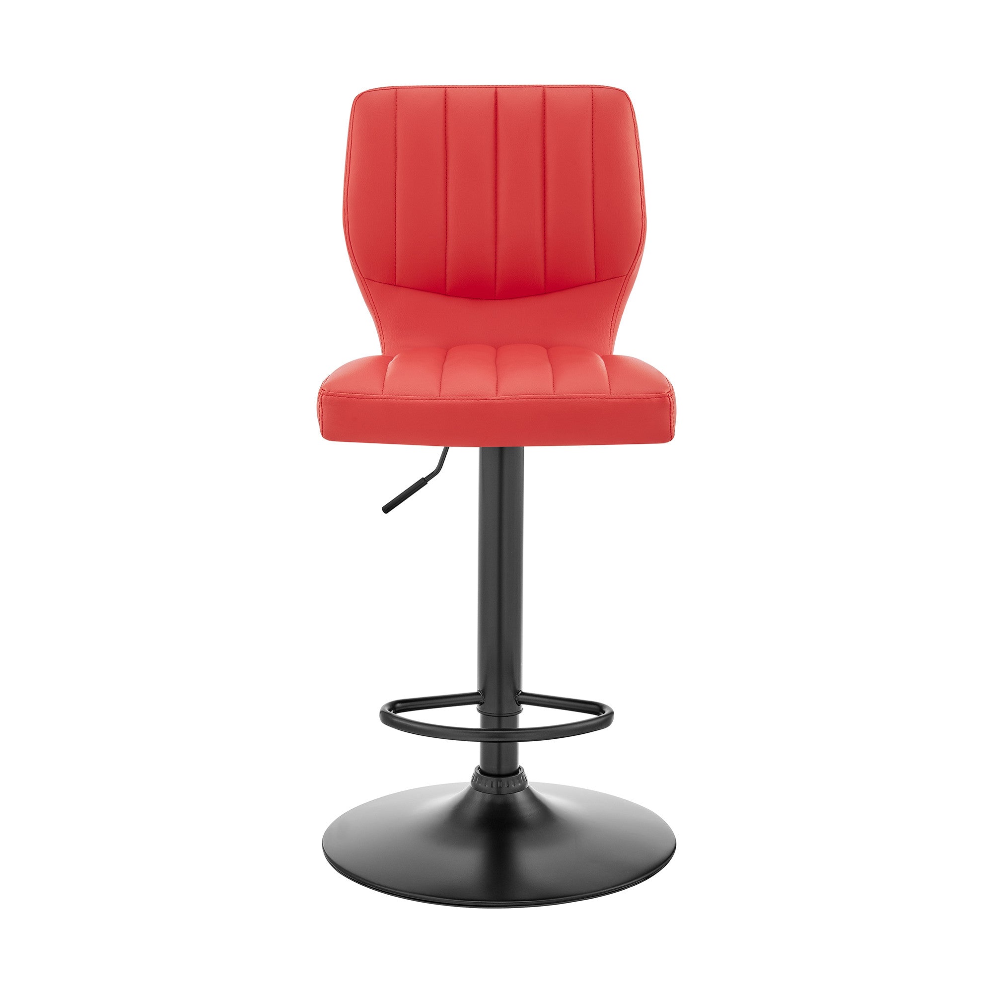 Red And Black Fabric And Faux Leather And Iron Adjustable Height Swivel Bar Chair