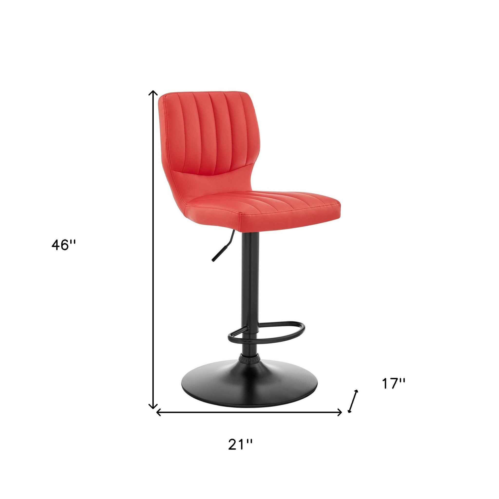 Red And Black Fabric And Faux Leather And Iron Adjustable Height Swivel Bar Chair