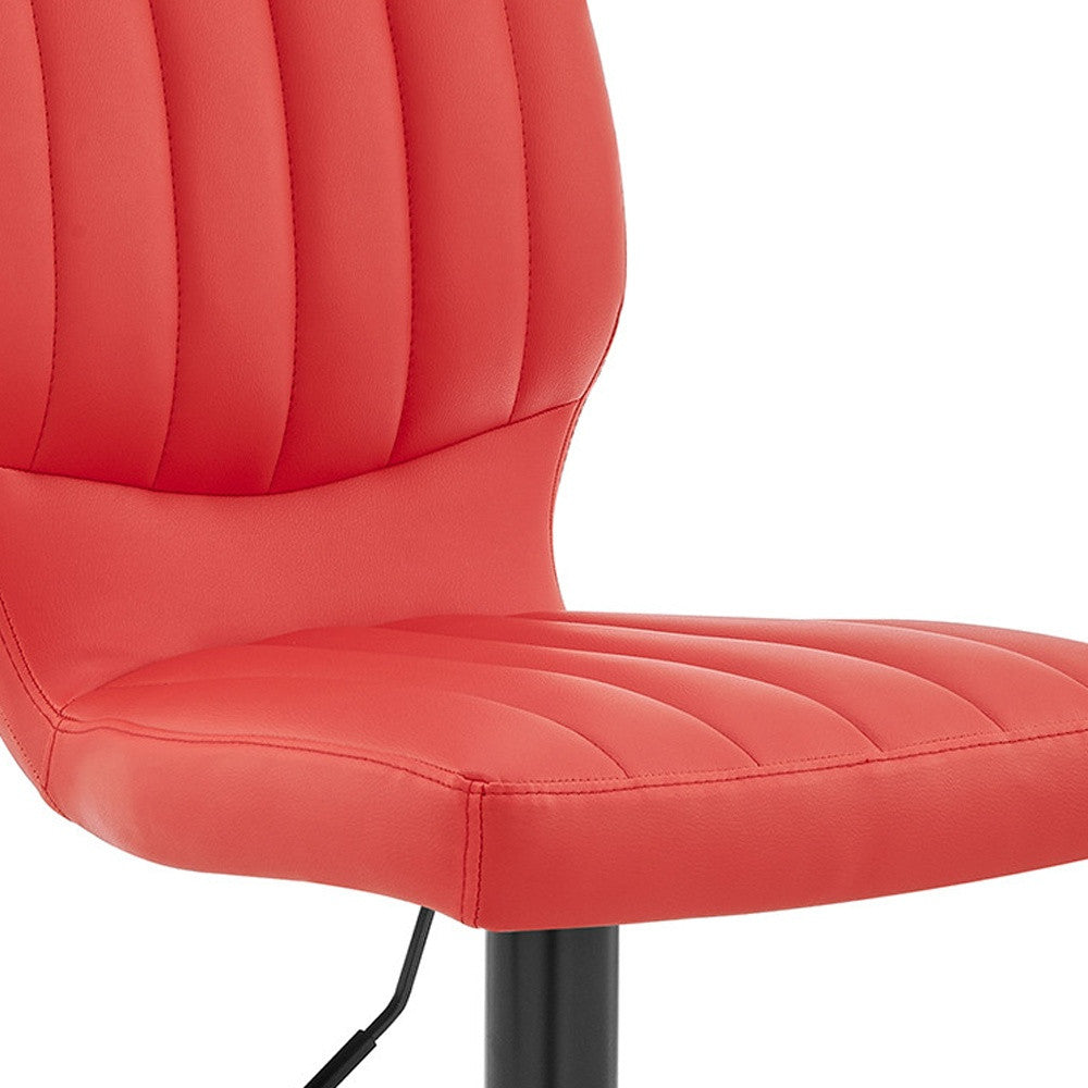 Red And Black Fabric And Faux Leather And Iron Adjustable Height Swivel Bar Chair