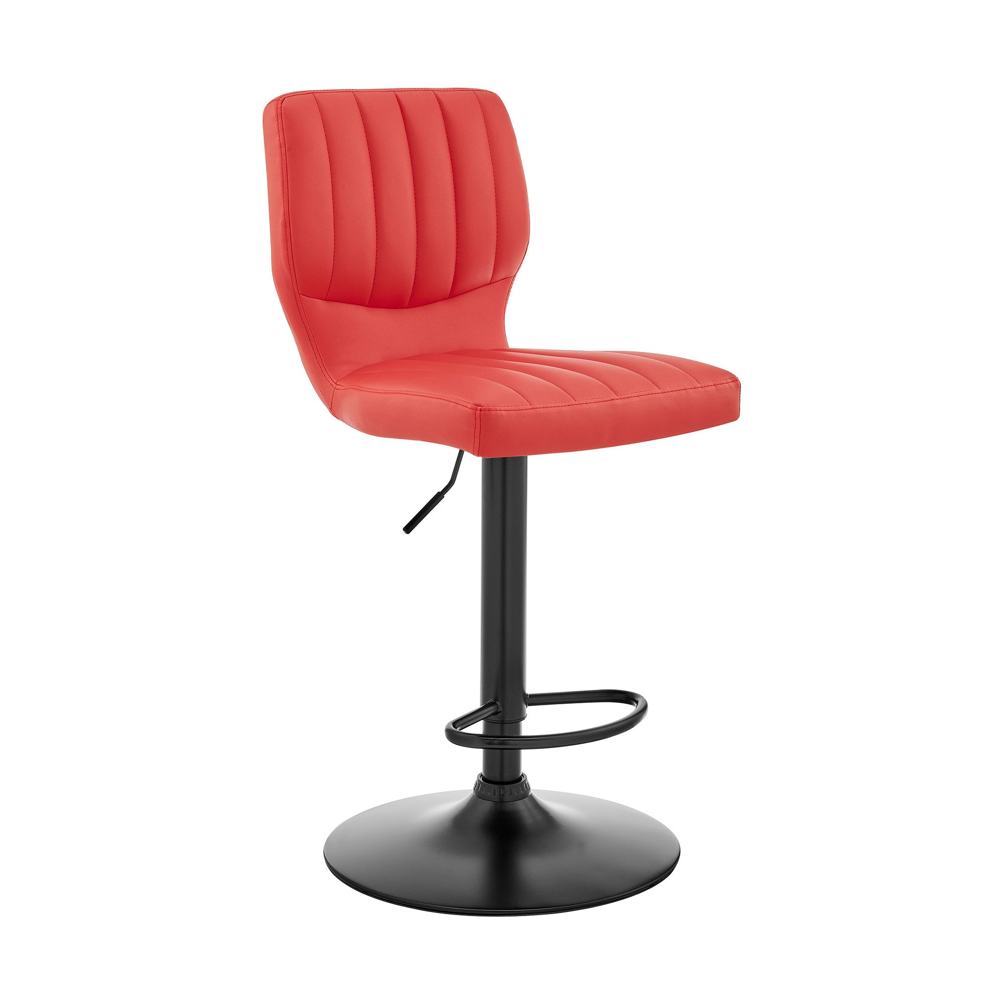 Red And Black Fabric And Faux Leather And Iron Adjustable Height Swivel Bar Chair