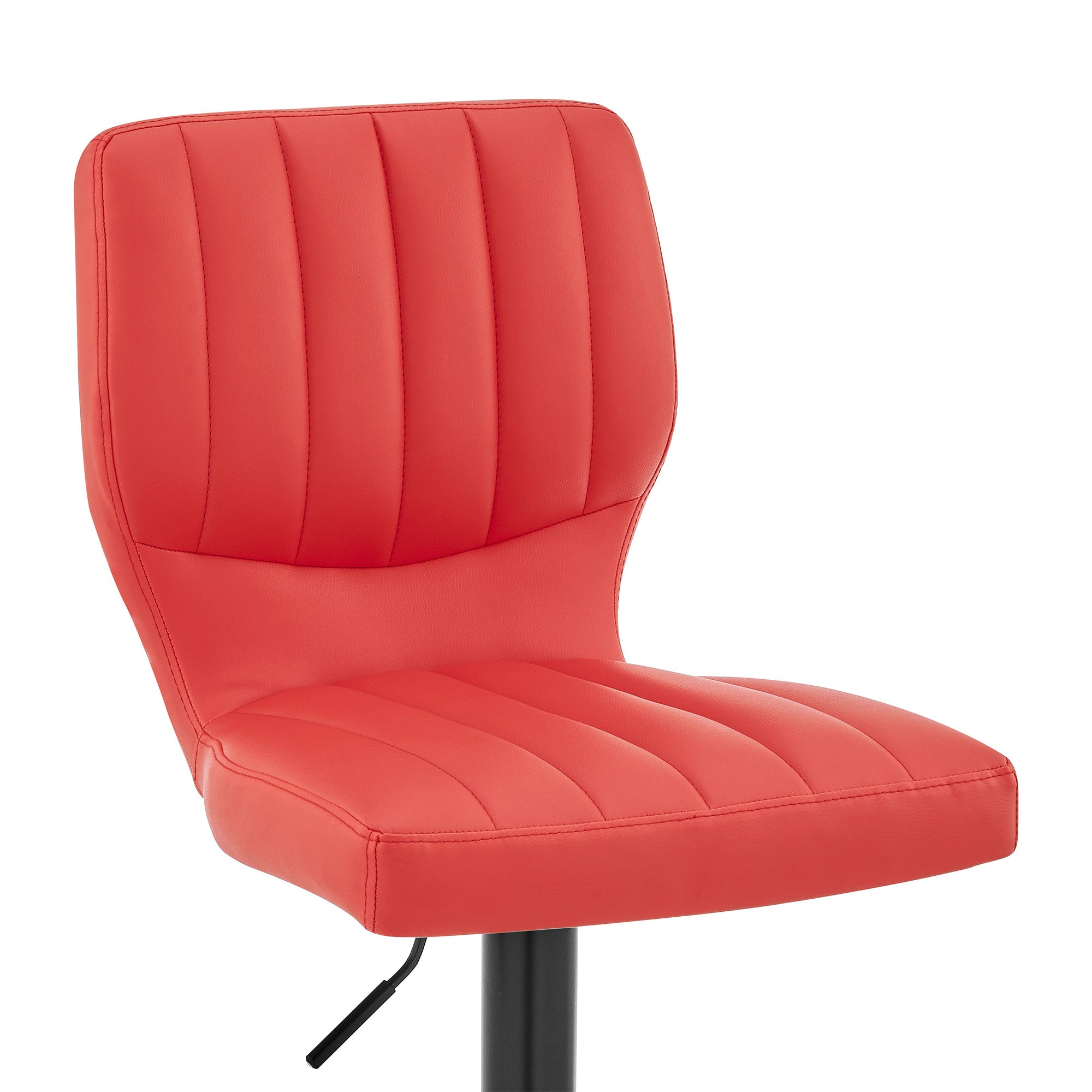 Red And Black Fabric And Faux Leather And Iron Adjustable Height Swivel Bar Chair