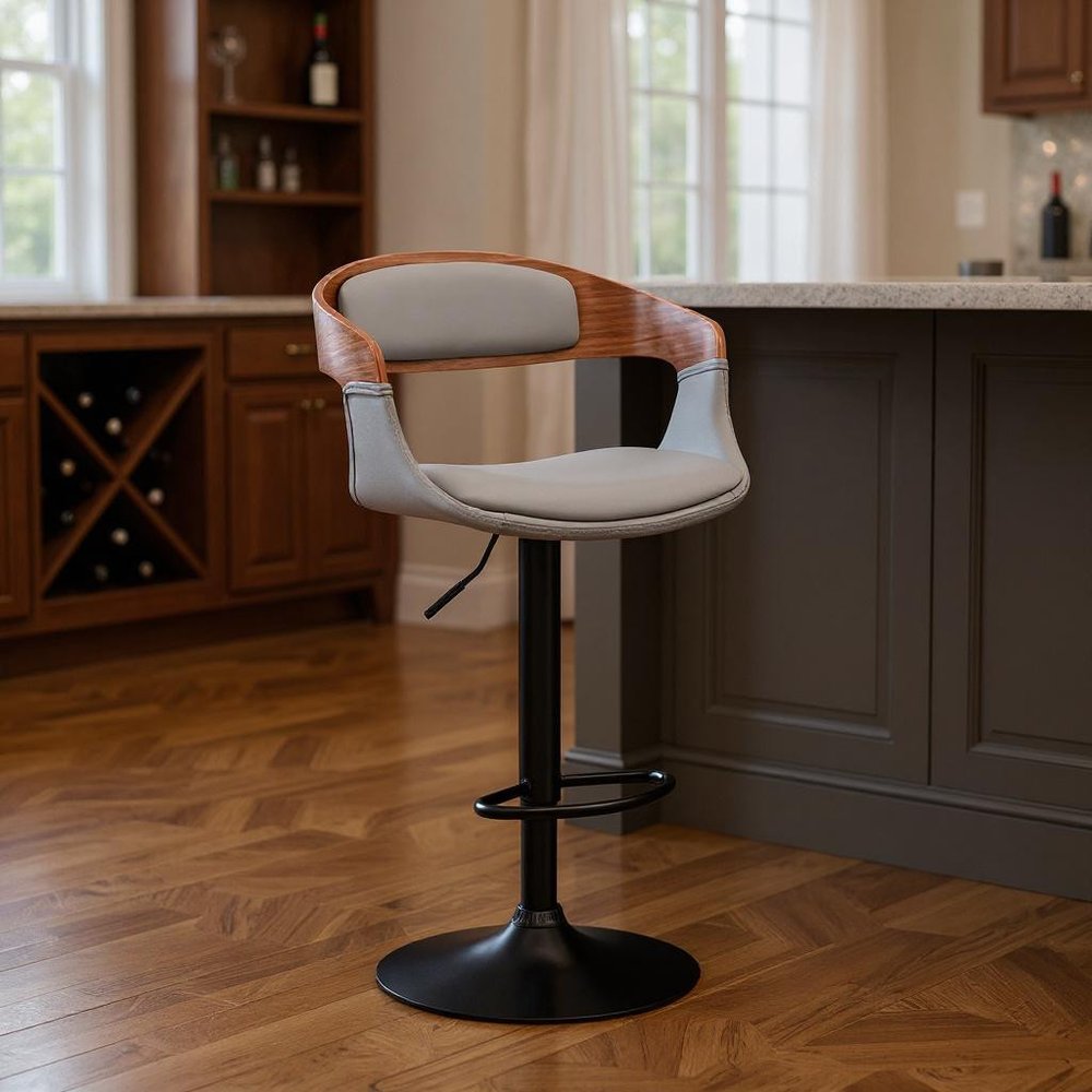 24" Gray And Black Iron Swivel Low Back Adjustable Height Bar Chair