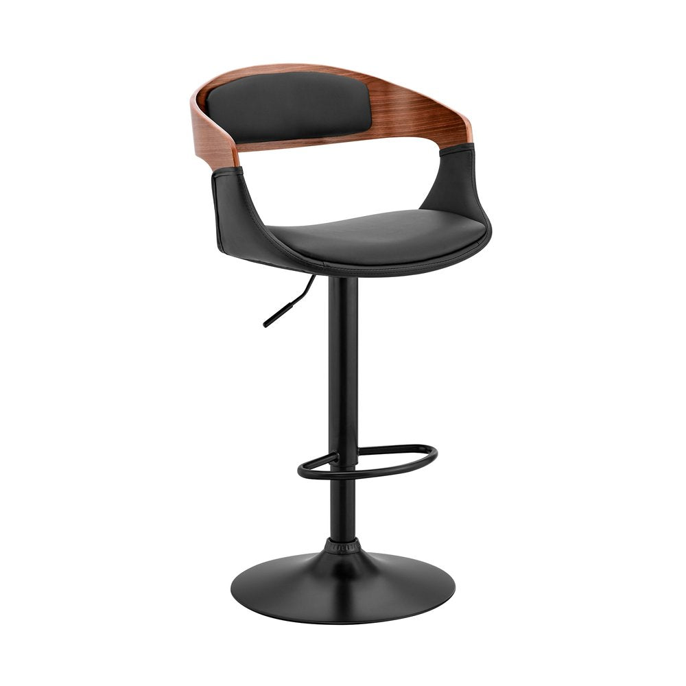 Black Fabric And Iron Low Back Adjustable Height Swivel Bar Chair