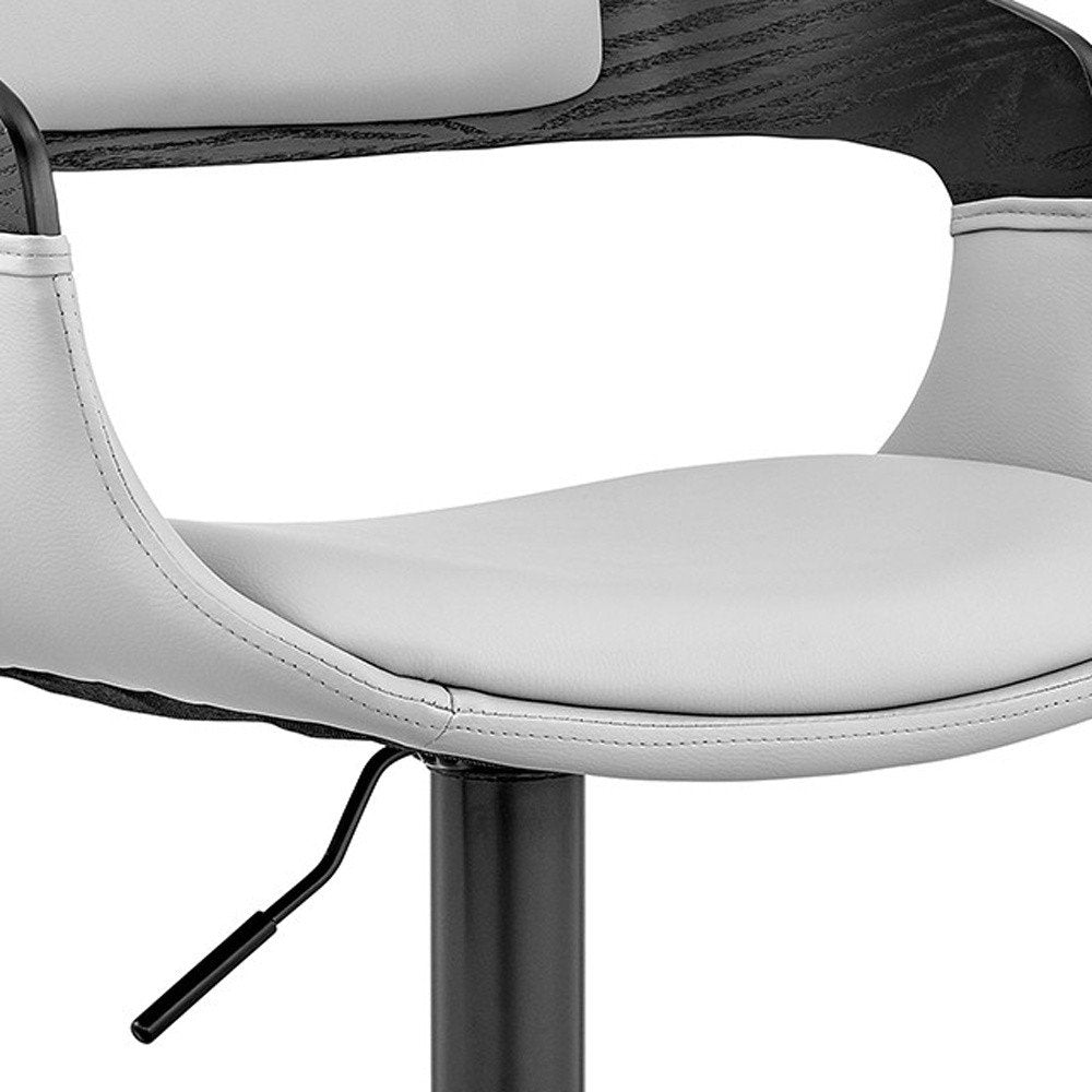 Gray And Black Fabric And Faux Leather And Iron Low Back Adjustable Height Swivel Bar Chair