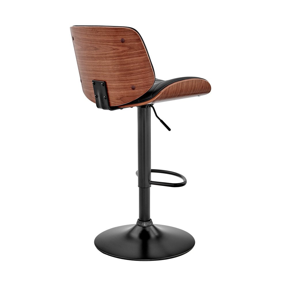 Dark Gray Brown And Black Iron and Faux Leather Adjustable Height Swivel Bar Chair
