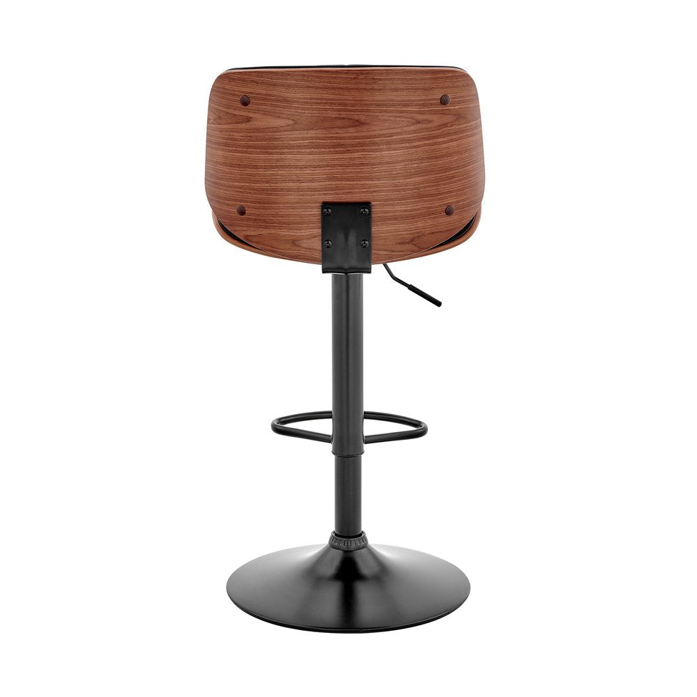 Dark Gray Brown And Black Iron and Faux Leather Adjustable Height Swivel Bar Chair