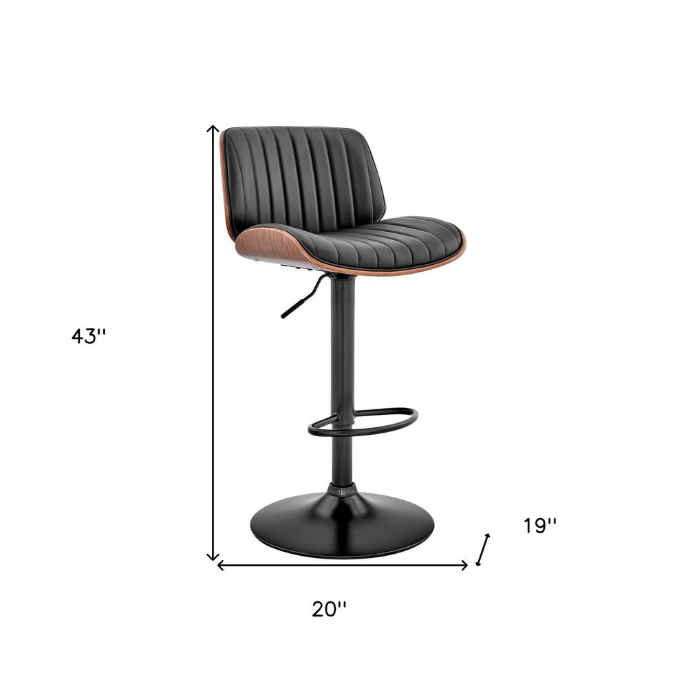 Brown Dark Gray And Black Faux Leather And Iron Adjustable Height Swivel Bar Chair
