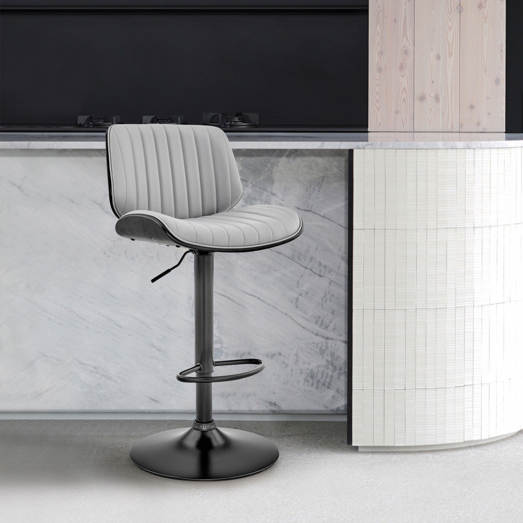 Gray And Black Fabric And Iron Adjustable Height Swivel Bar Chair