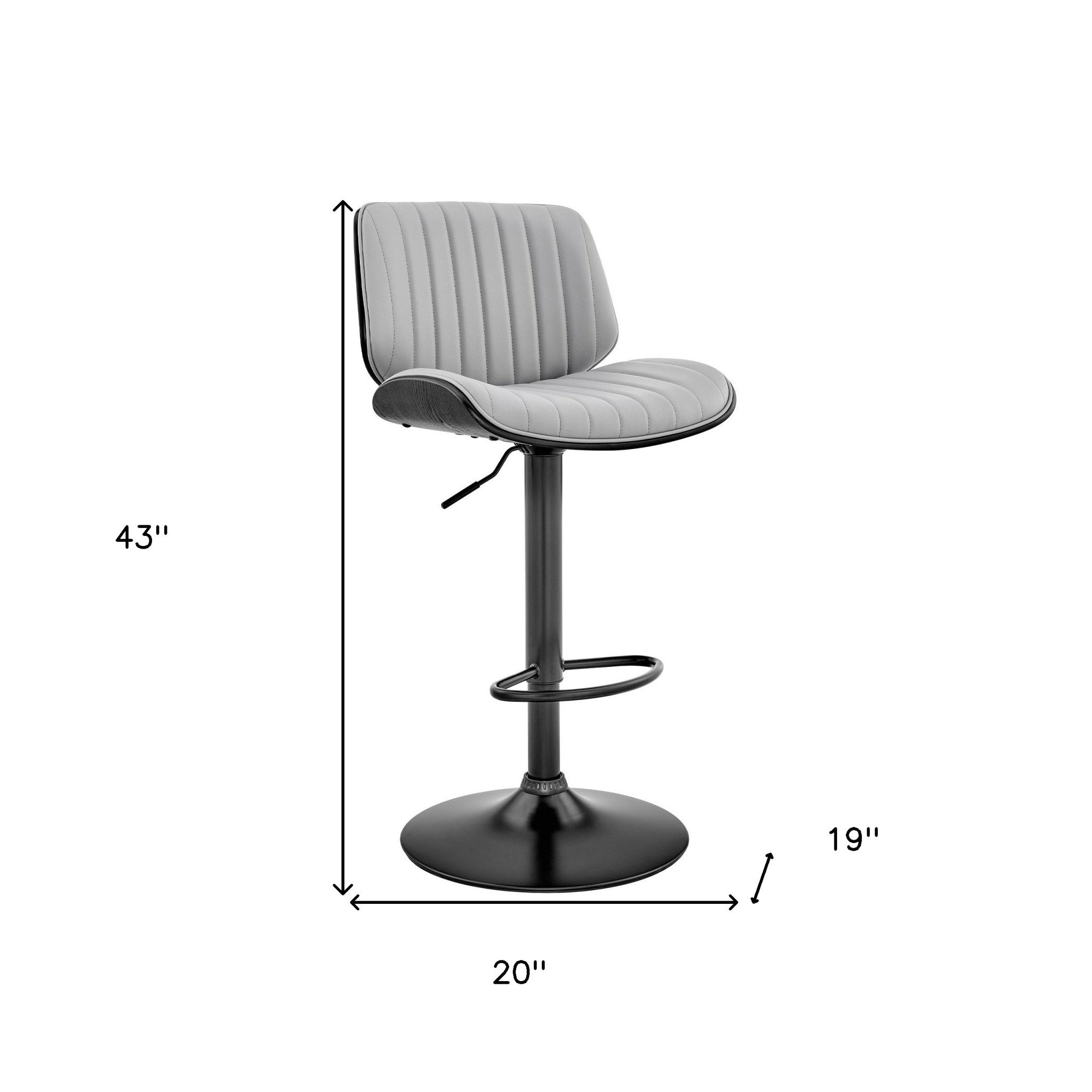Gray And Black Fabric And Iron Adjustable Height Swivel Bar Chair