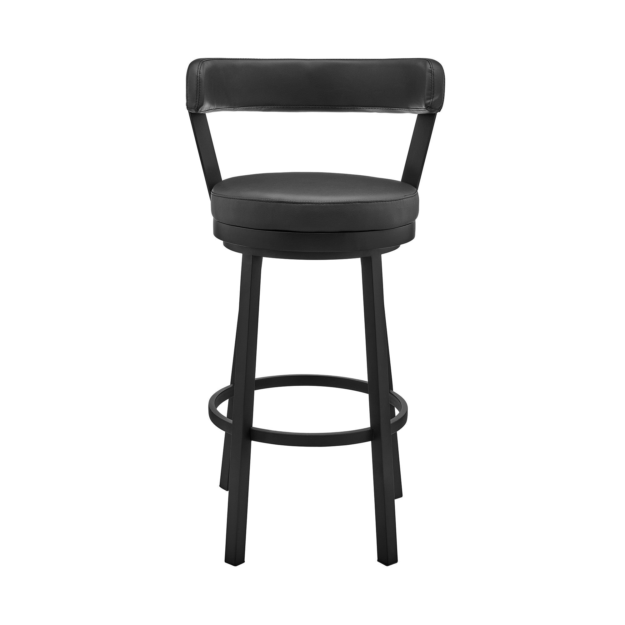 30" Black Faux Leather And Steel Swivel Low Back Bar Height Bar Chair