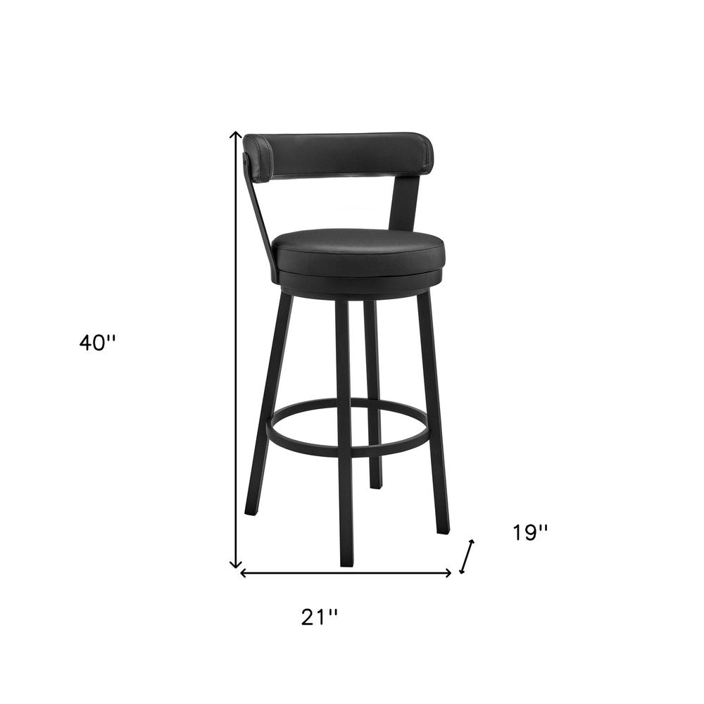 30" Black Faux Leather and Steel Low Back Bar Height Swivel Bar Chair