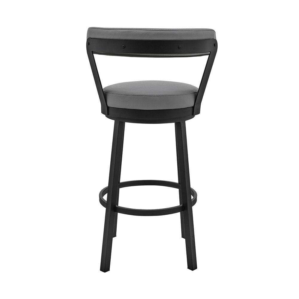 30" Gray And Black Fabric And Iron Bar Height Swivel Bar Chair
