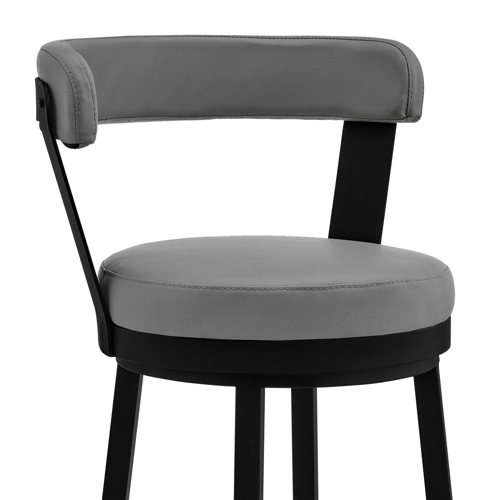 30" Gray And Black Fabric And Iron Bar Height Swivel Bar Chair