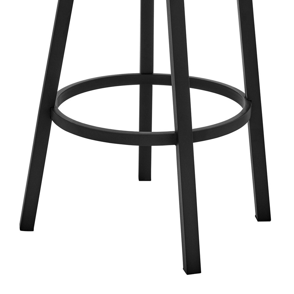 30" Gray And Black Fabric And Iron Bar Height Swivel Bar Chair