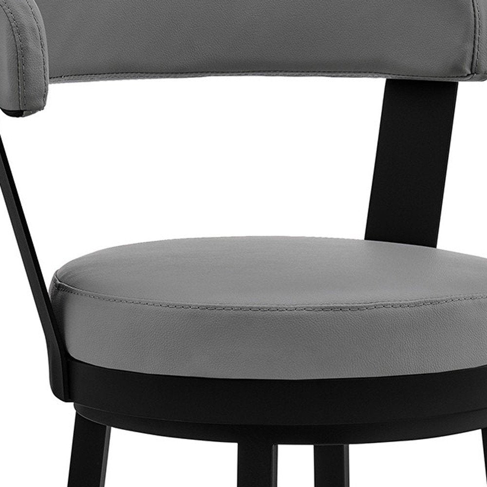 30" Gray And Black Fabric And Iron Bar Height Swivel Bar Chair