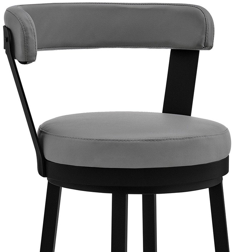30" Gray And Black Fabric And Iron Bar Height Swivel Bar Chair