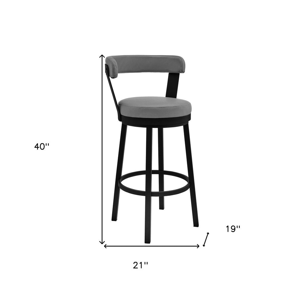 30" Gray And Black Fabric And Iron Bar Height Swivel Bar Chair