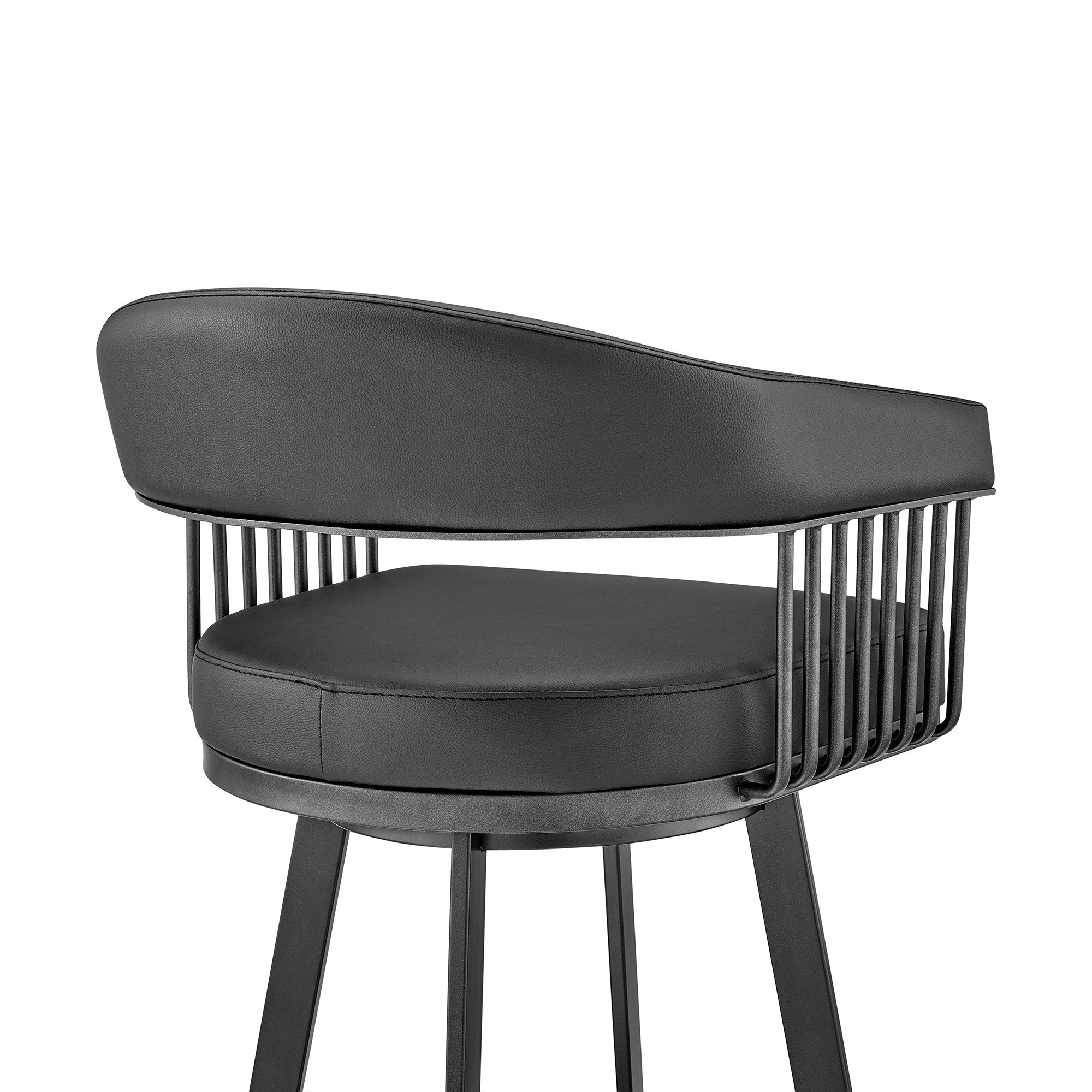 29" Black Fabric And Iron Low Back Bar Height Swivel Bar Chair