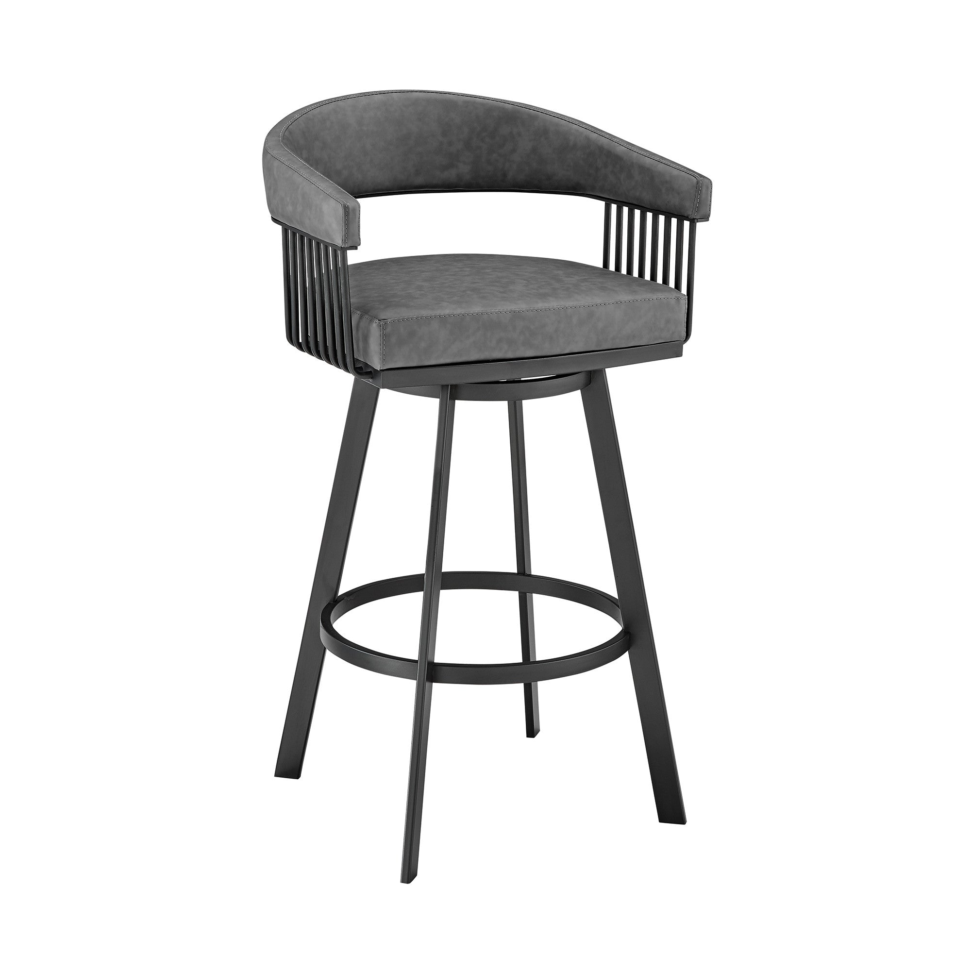 25" Gray And Black Fabric And Iron Low Back Counter Height Swivel Bar Chair