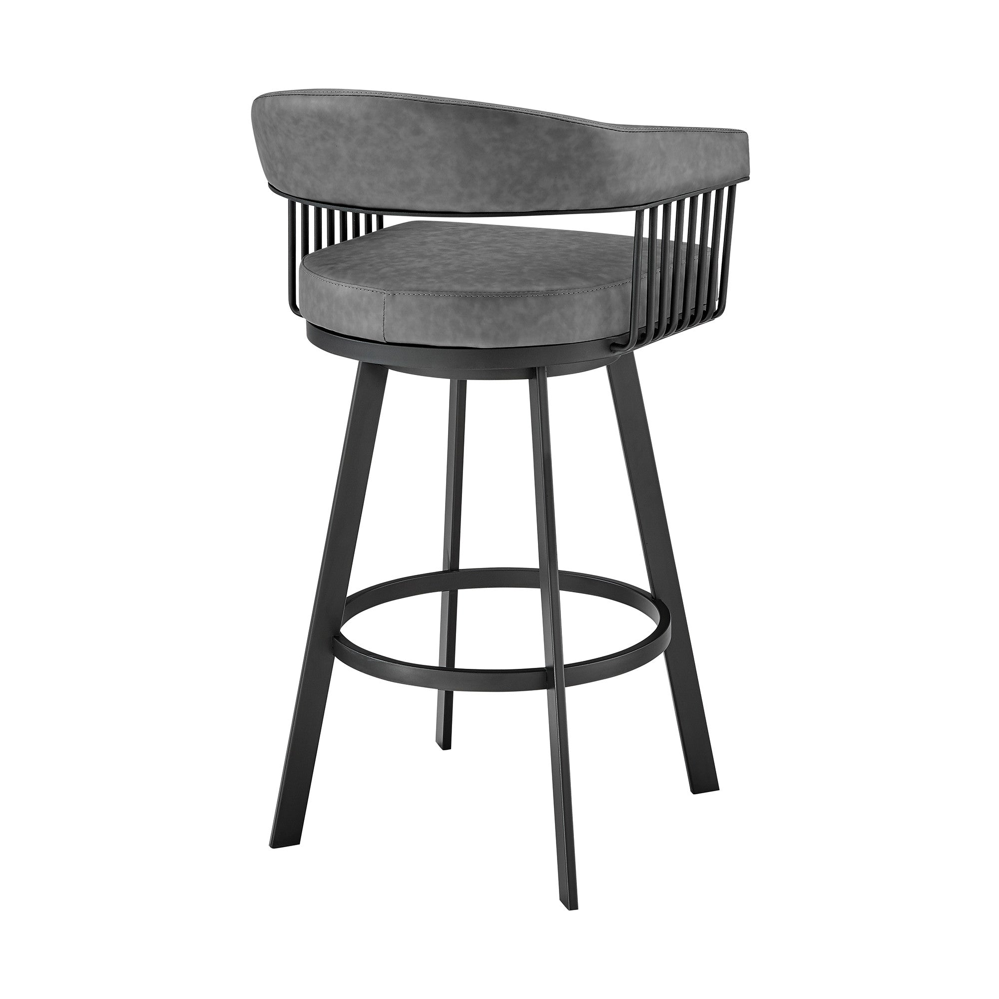 25" Gray And Black Fabric And Iron Low Back Counter Height Swivel Bar Chair