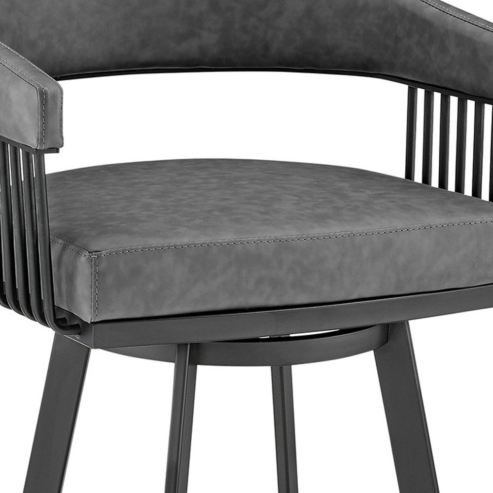 25" Gray And Black Fabric And Iron Low Back Counter Height Swivel Bar Chair