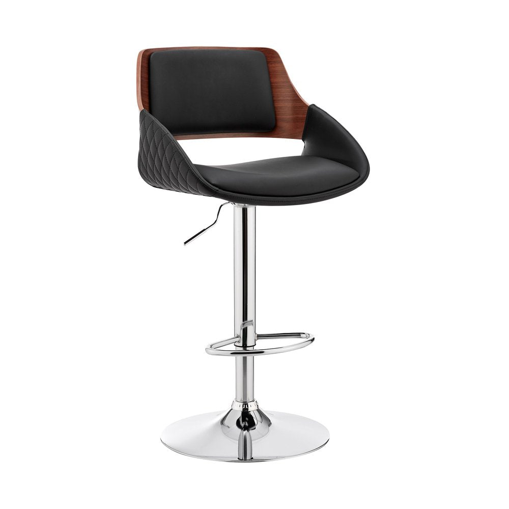 Black And Silver Fabric And Iron Low Back Adjustable Height Swivel Bar Chair