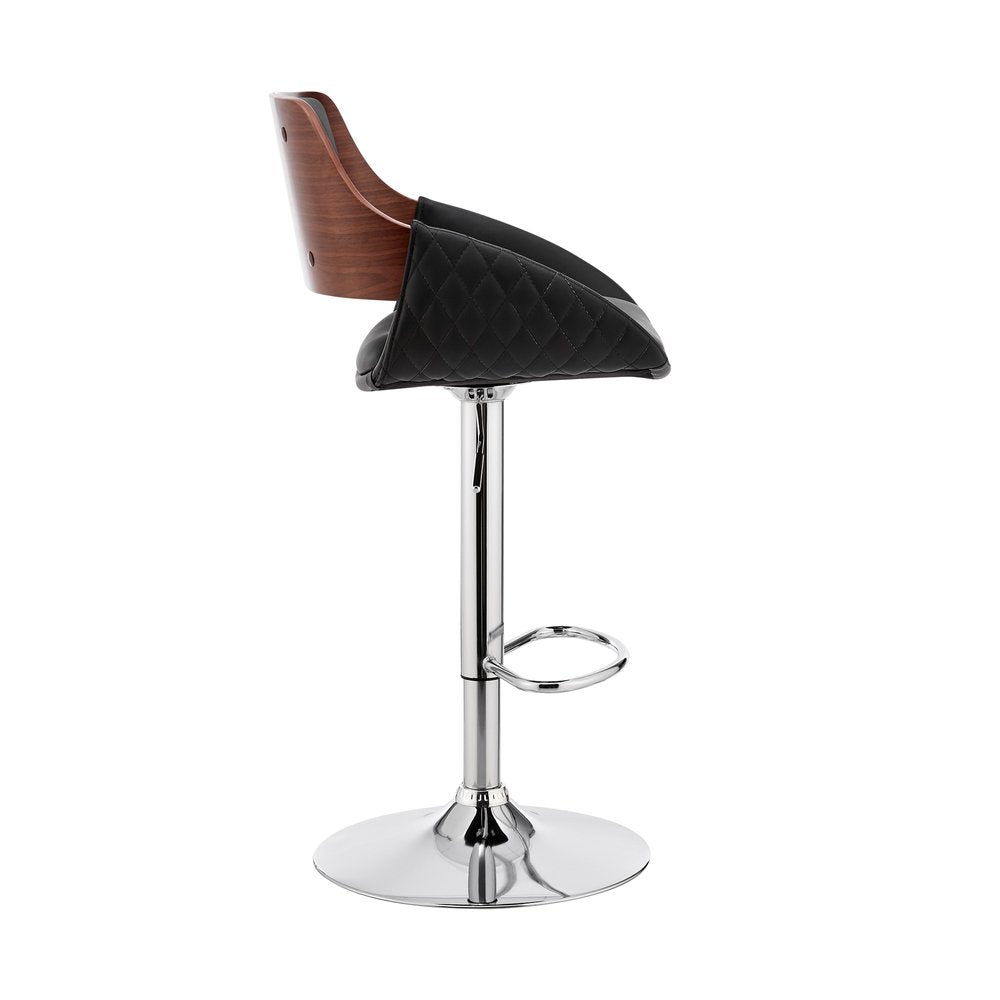 Black And Silver Fabric And Iron Low Back Adjustable Height Swivel Bar Chair