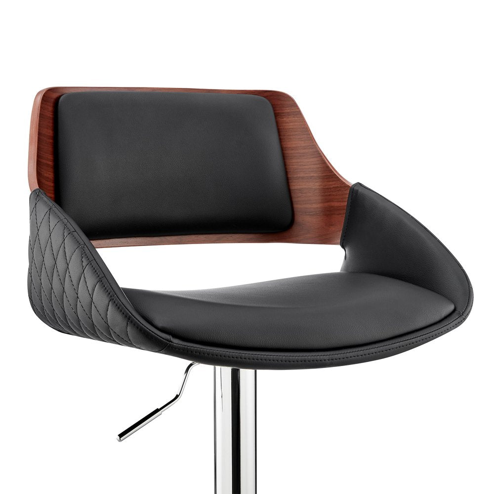 Black And Silver Fabric And Iron Low Back Adjustable Height Swivel Bar Chair
