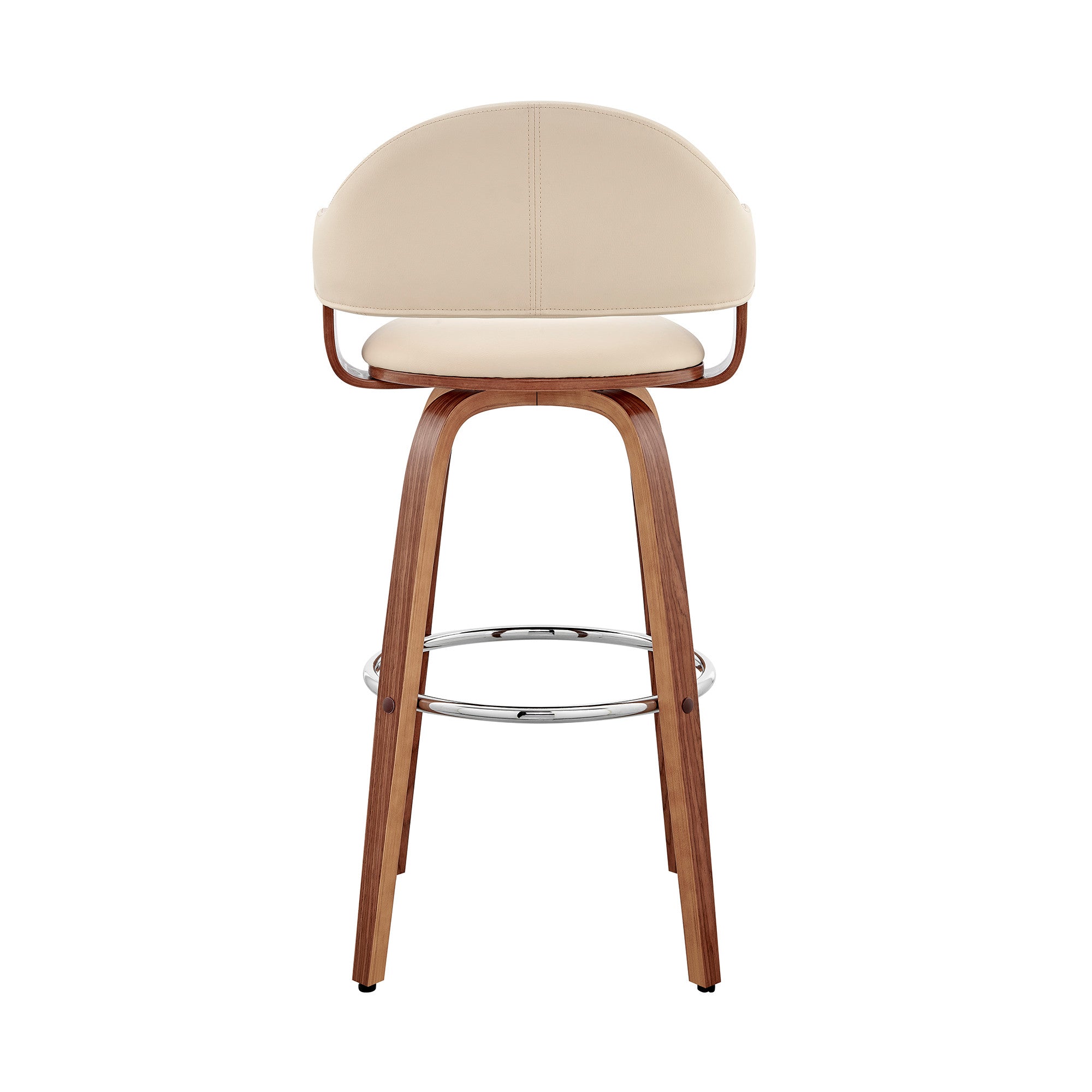 26" Cream And Brown Fabric And Wood Low Back Counter Height Swivel Bar Chair