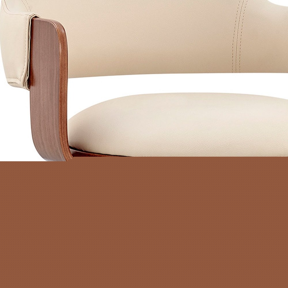 30" Cream and Brown Fabric Low Back Bar Height Swivel Bar Chair
