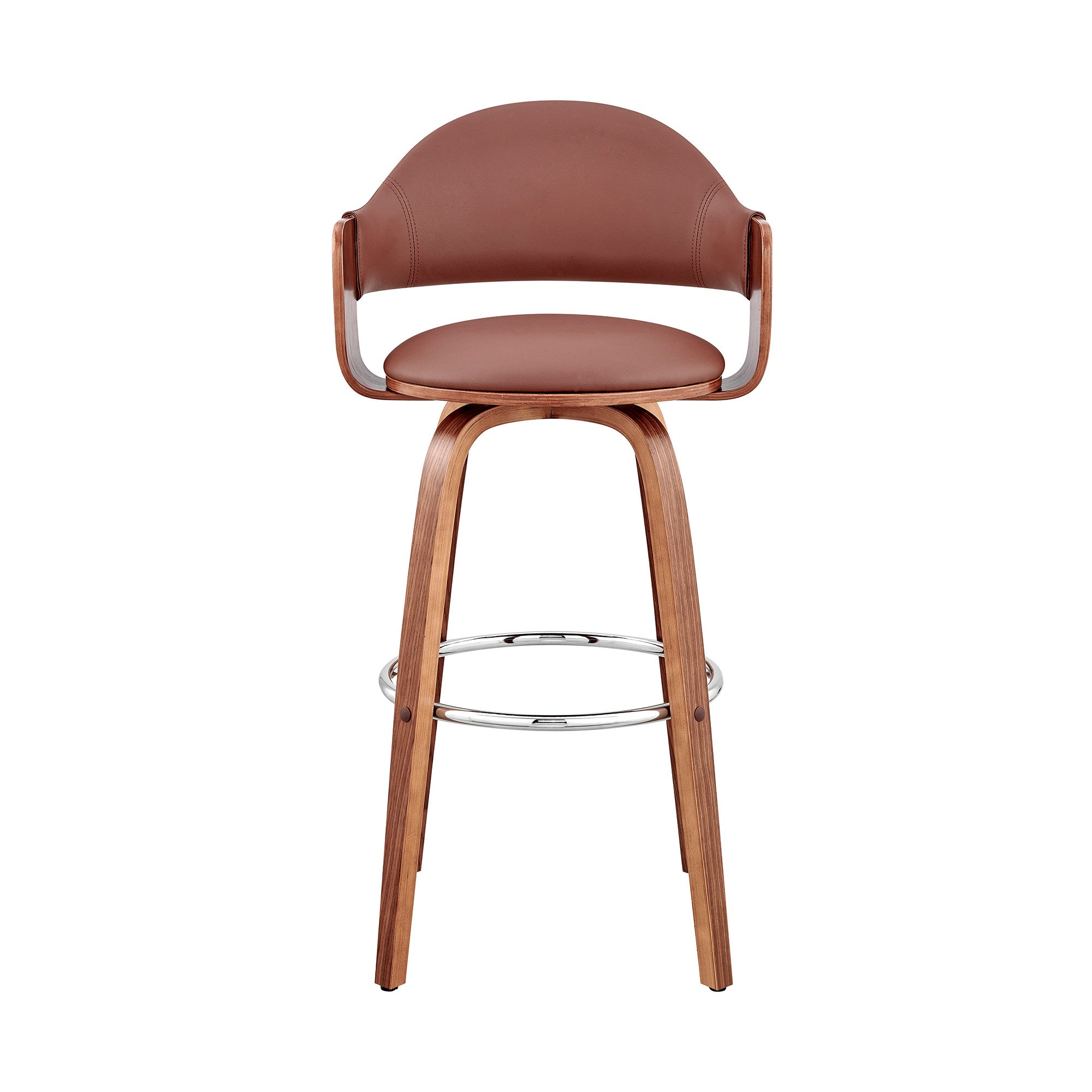 26" Brown Fabric And Wood Low Back Counter Height Swivel Bar Chair