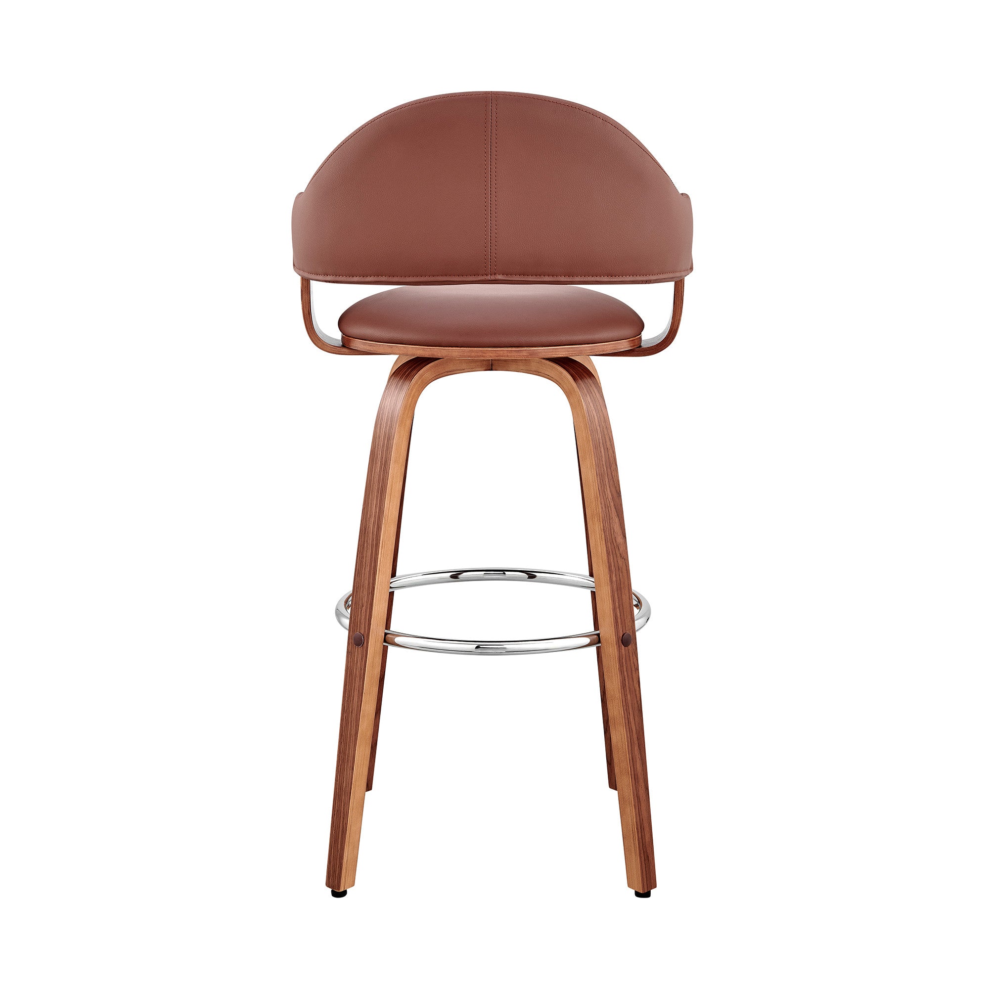 30" Brown Fabric And Wood Low Back Bar Height Swivel Bar Chair