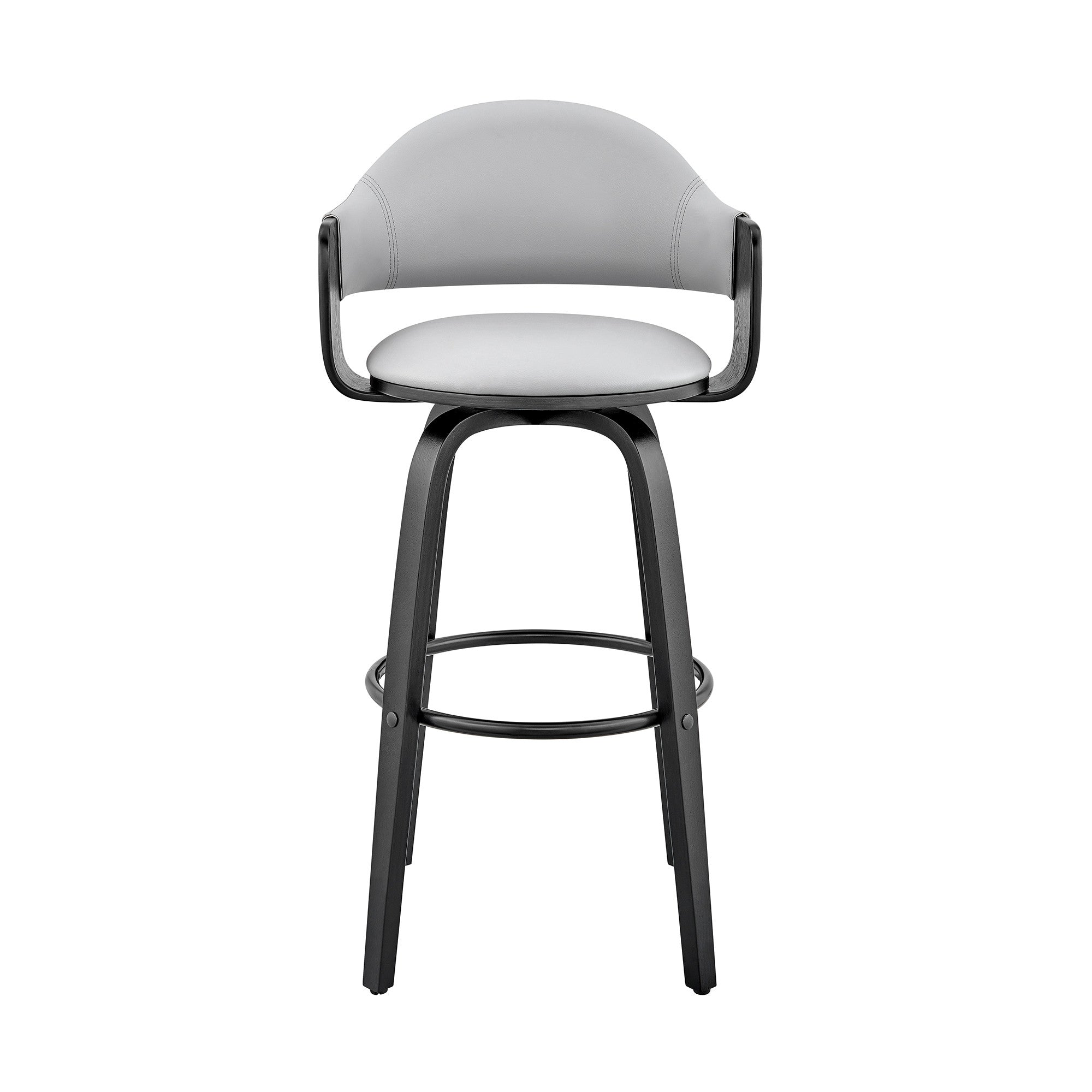 26" Gray And Black Fabric And Iron Low Back Counter Height Swivel Bar Chair