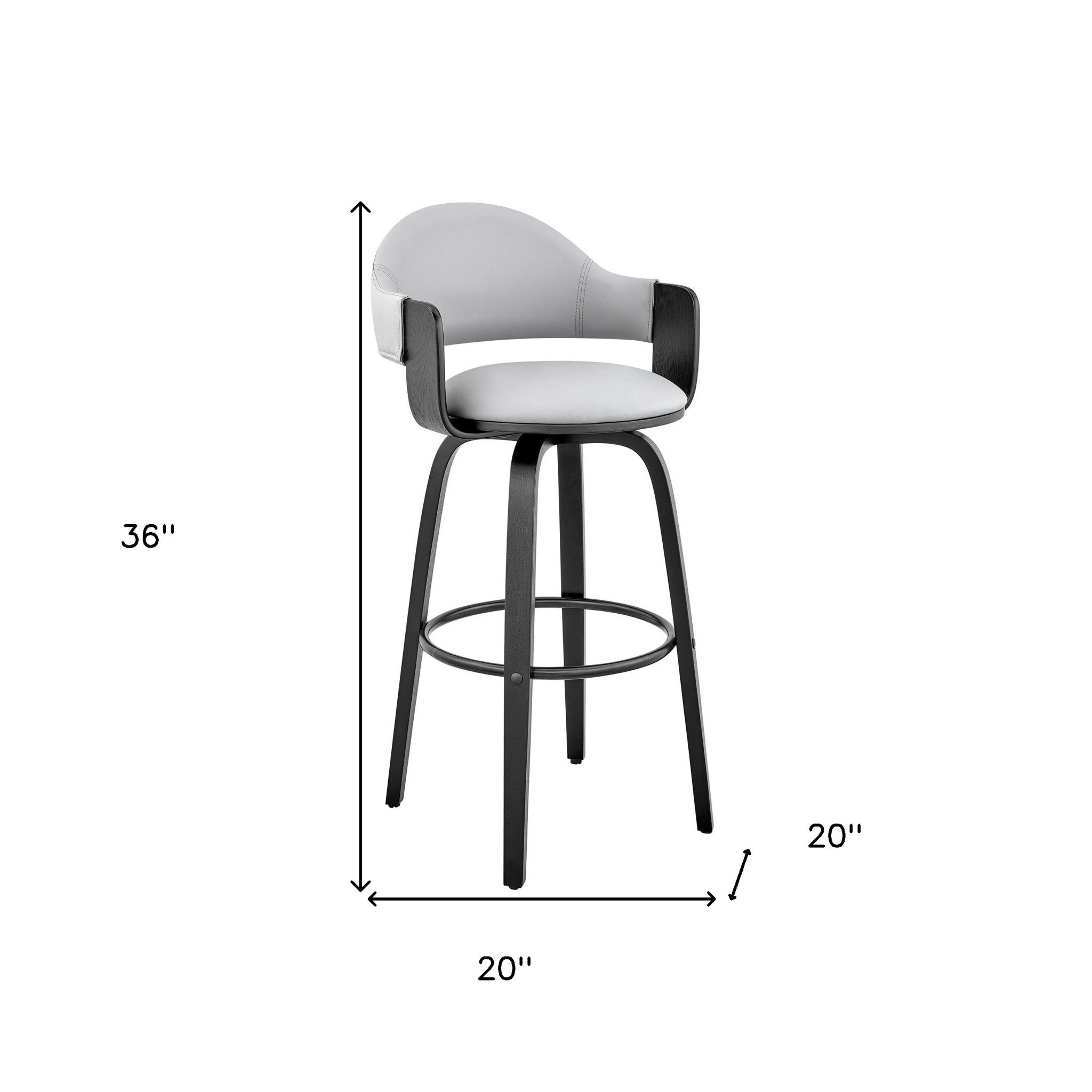 26" Gray And Black Fabric And Iron Low Back Counter Height Swivel Bar Chair